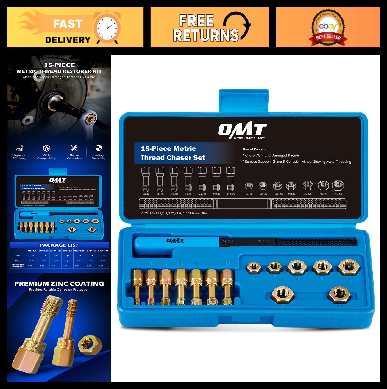 15-Piece Metric Thread Chaser Set – Master Repair Kit with Taps, Dies & File, M6