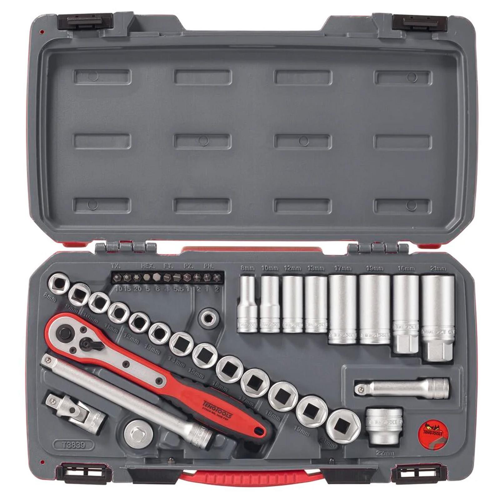 Teng Tools 3/8″ Drive Socket Set 6 Point MECCA PRO 39pc in Case Metric T3839