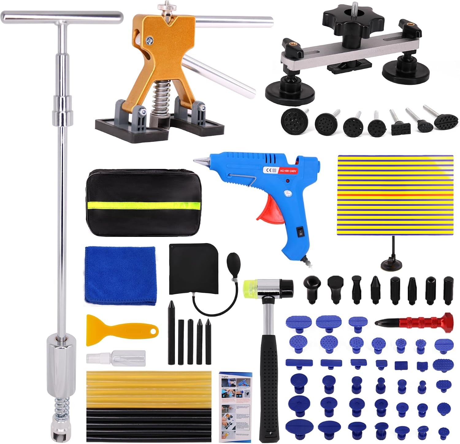 Dent Puller Kit, 93 PCS Paintless Dent Removal Tool Golden Lifter, Bridge Puller