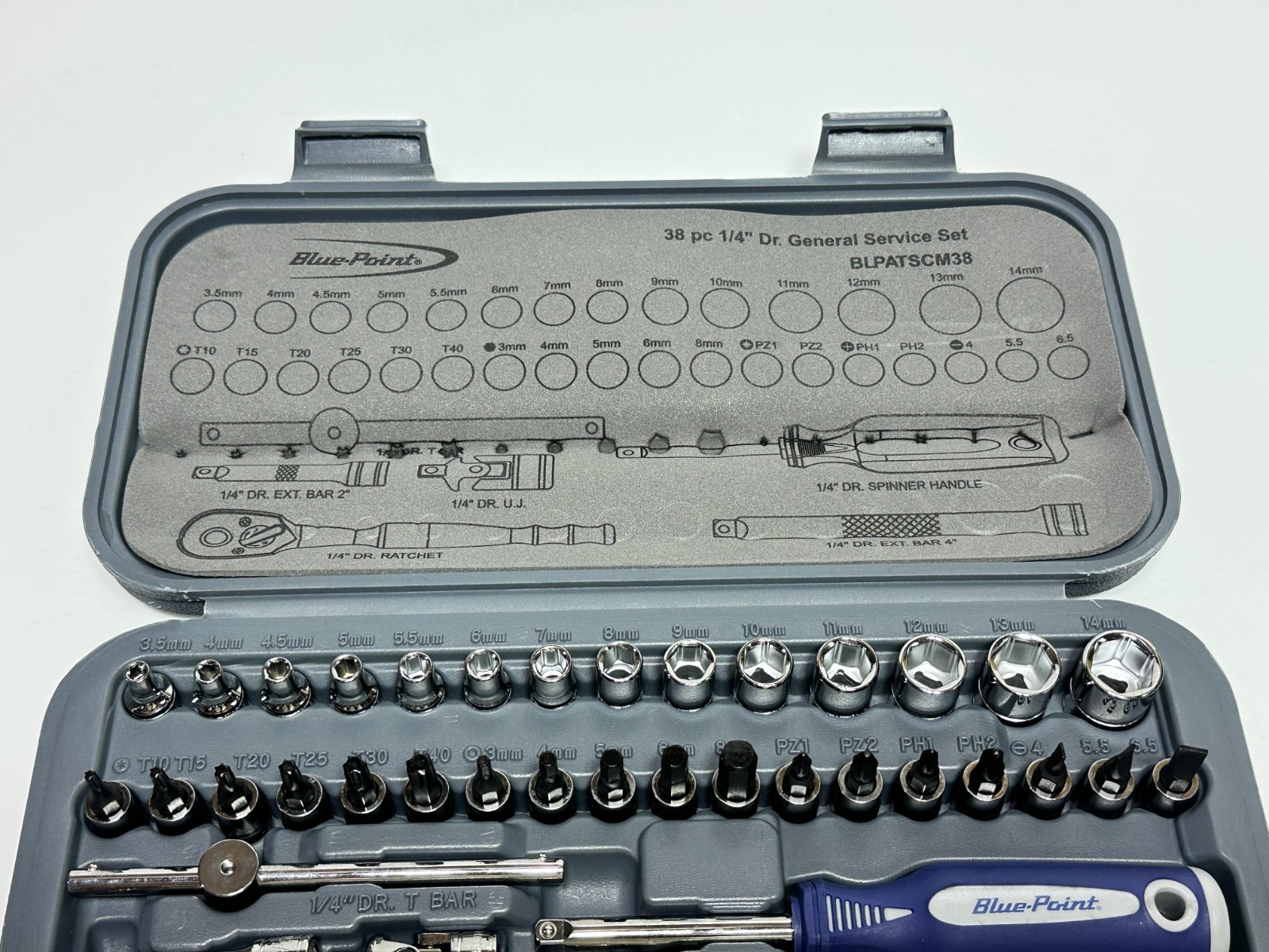 NEW Blue-Point Tools 38pc BLPATSCM38 Metric 1/4 Drive Socket Service Ratchet Set