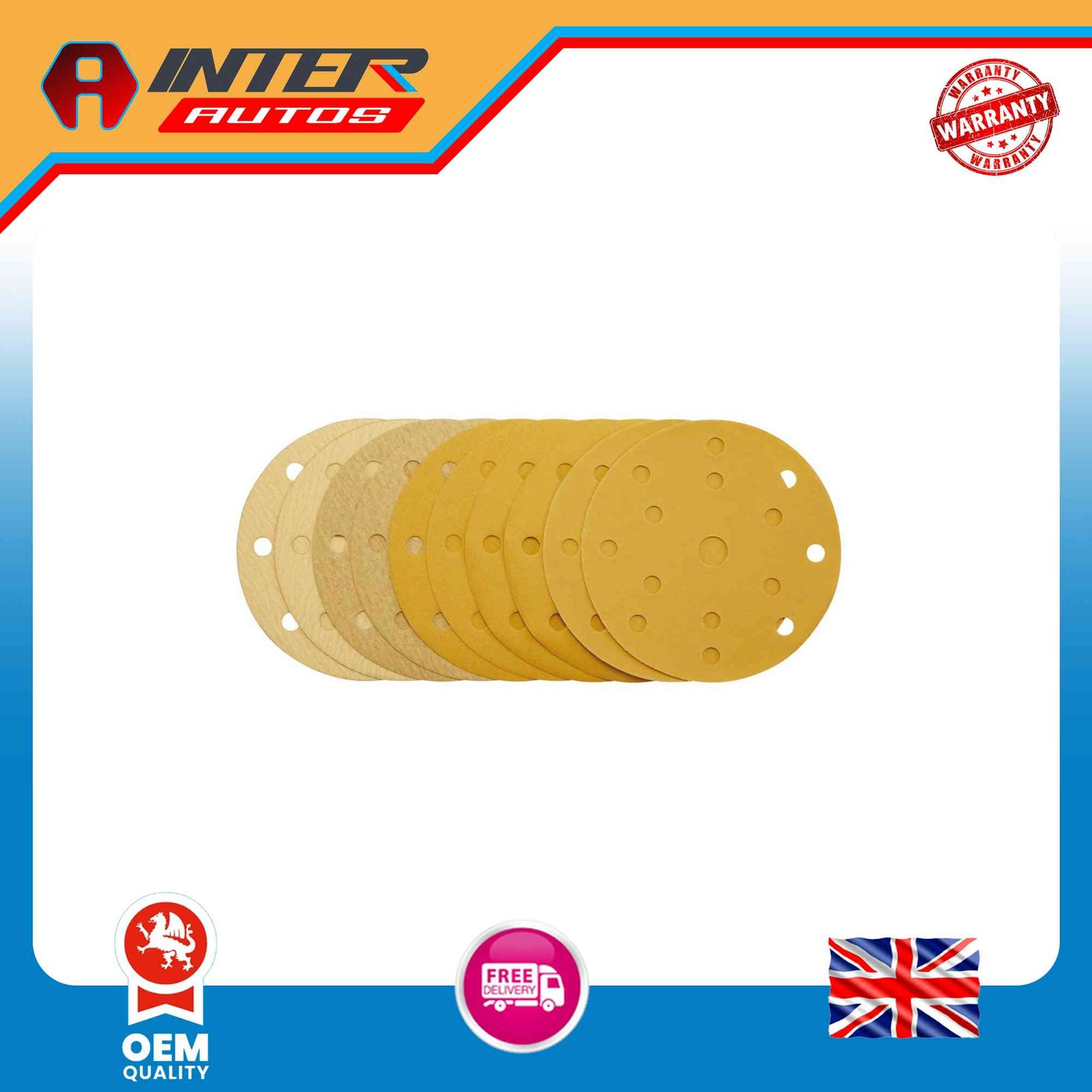 Draper Gold Sanding Discs with Hook&Loop, 150mm, Assorted Grit – 120G, 180G,
