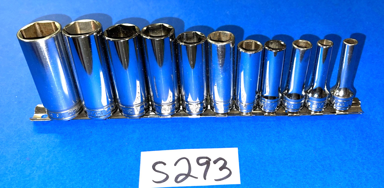 SNAP-ON TOOLS 11 PIECE 3/8 DRIVE SAE. DEEP CHROME 6 POINT SOCKET SET 211SFSY