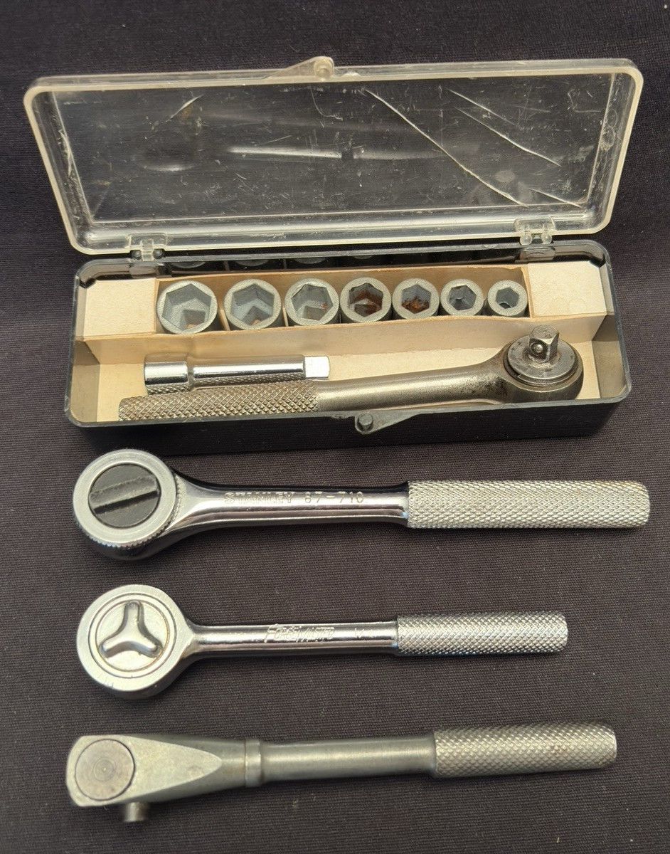 Lot of 1/4″ Drive Preowned Various Brand Ratchets and 6-12 mm 6 Pt Socket Set