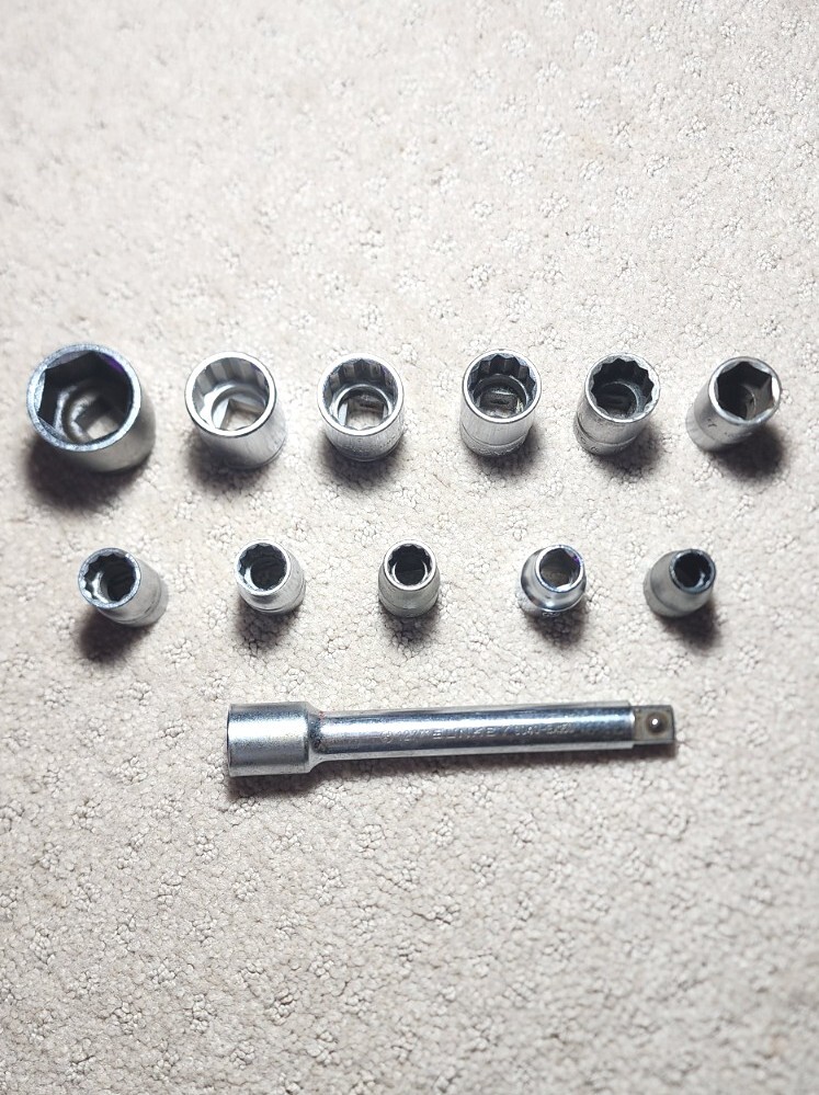 Japanese Various Socket Set Used Various Sizes 11 Sockets & 6in Extension Used