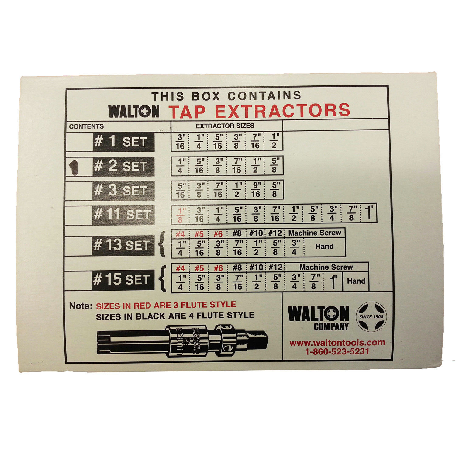 Walton 18002 6 Piece 4 Flute Tap Extractor Set FREE Shipping