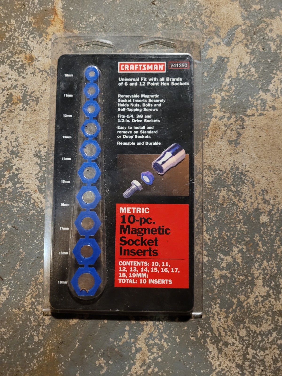 Sears Craftsman 41350 10pc Metric Magnetic Socket Insert 10-19mm