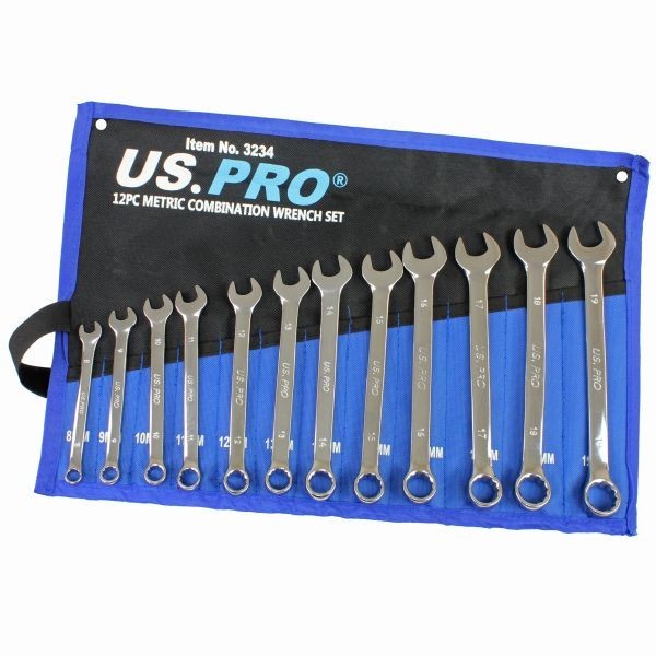 US PRO Tools 12pc Combination Spanner Set Metric 8 – 19mm 3234
