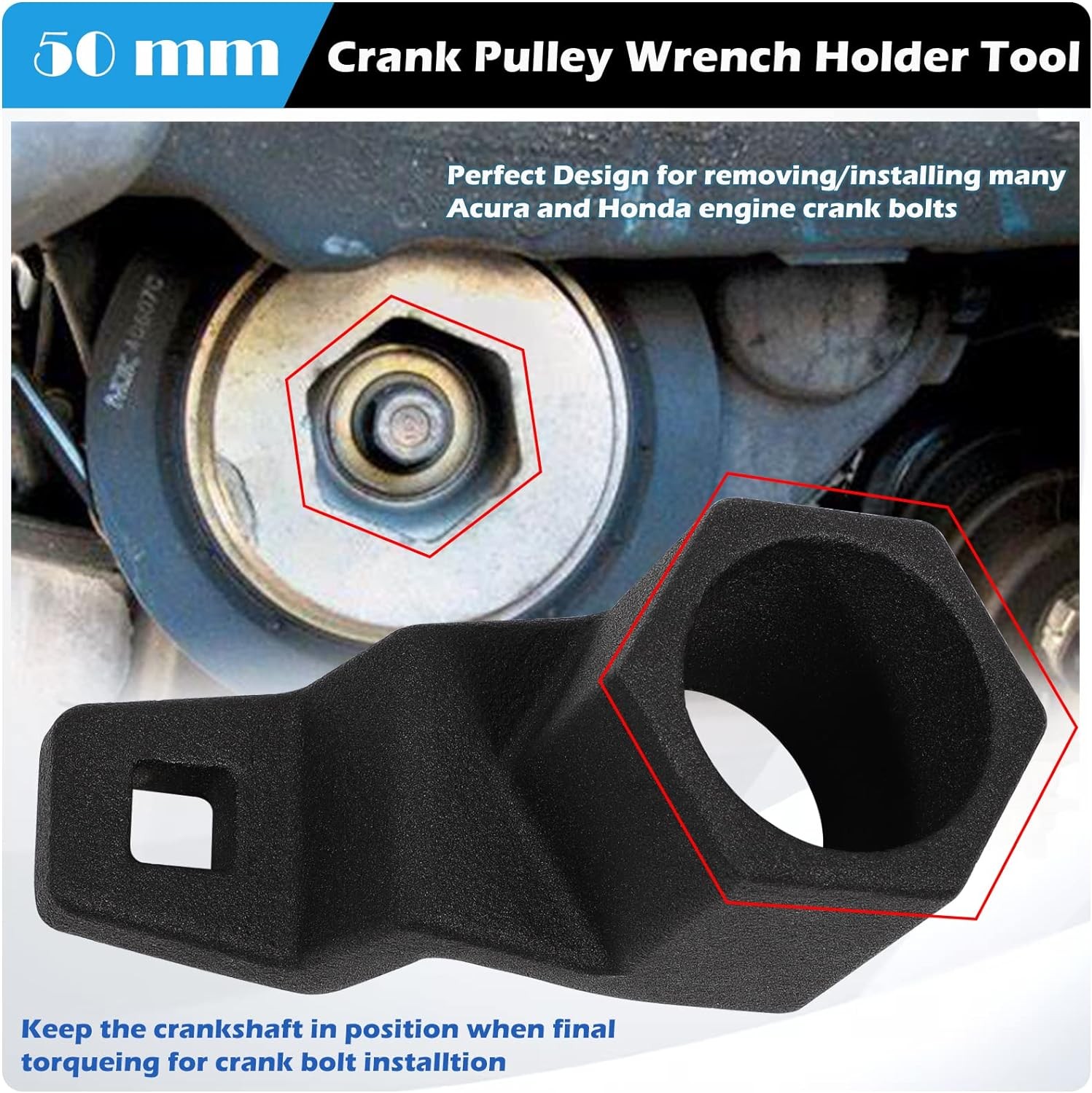 19mm Harmonic Balancer Socket & 50mm Crank Pulley Wrench Tool for Honda Acura