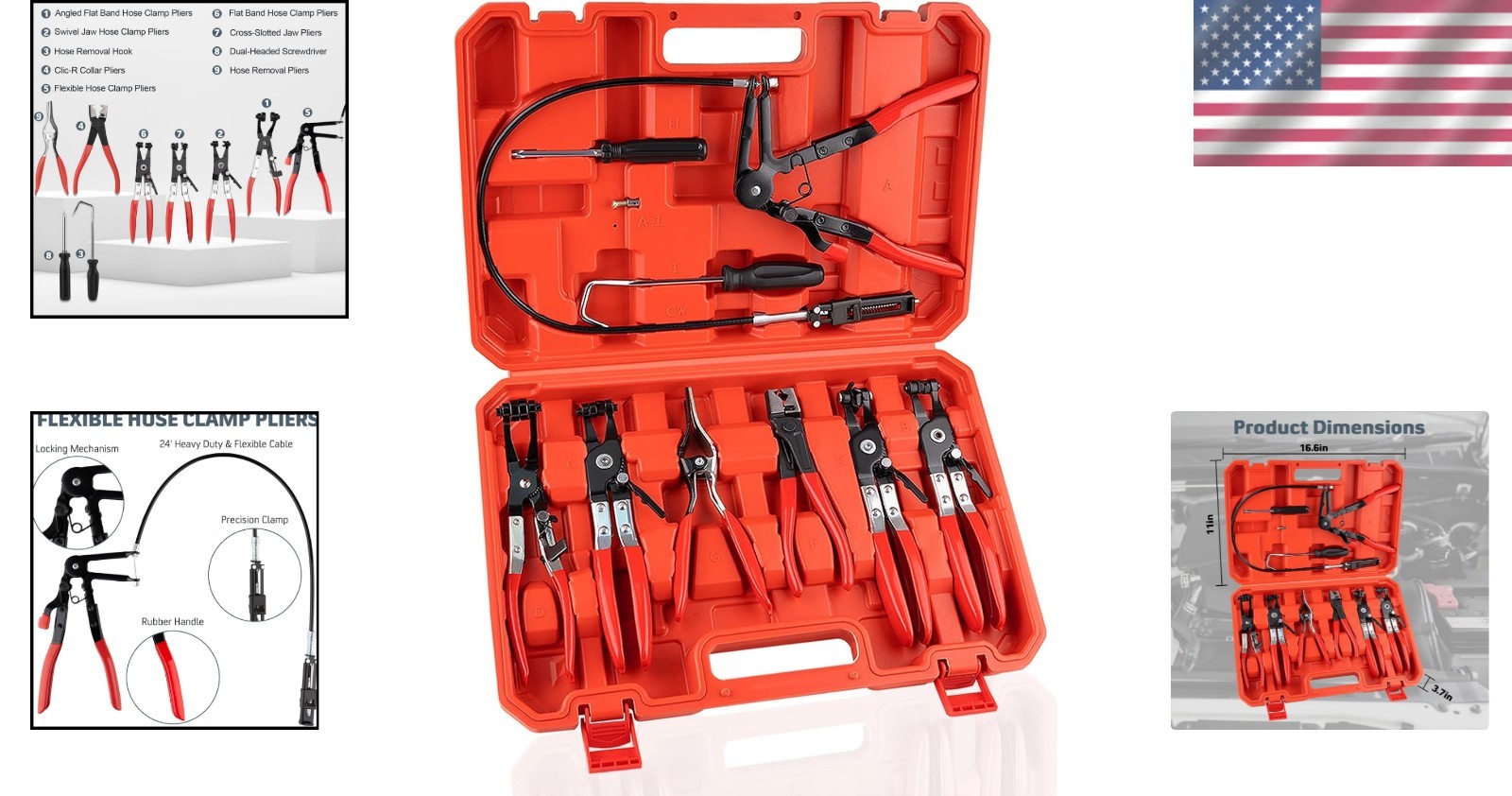 All-in-One 9PCS Hose Repair Pliers Set with Rubberized Handle for Comfort