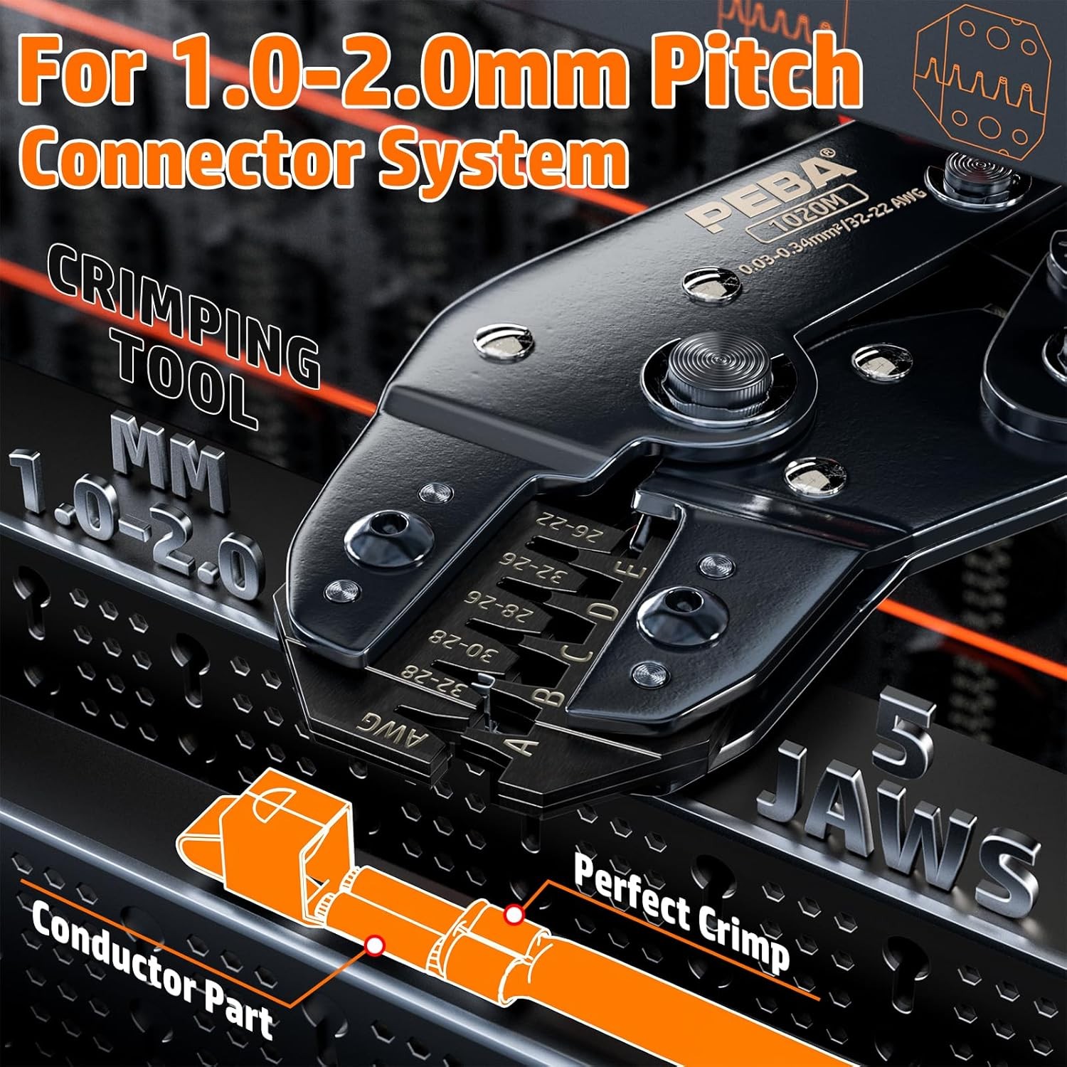 PEBA JST Ratcheting Crimper 32-22 AWG for 1.0mm – 2.0mm, Black