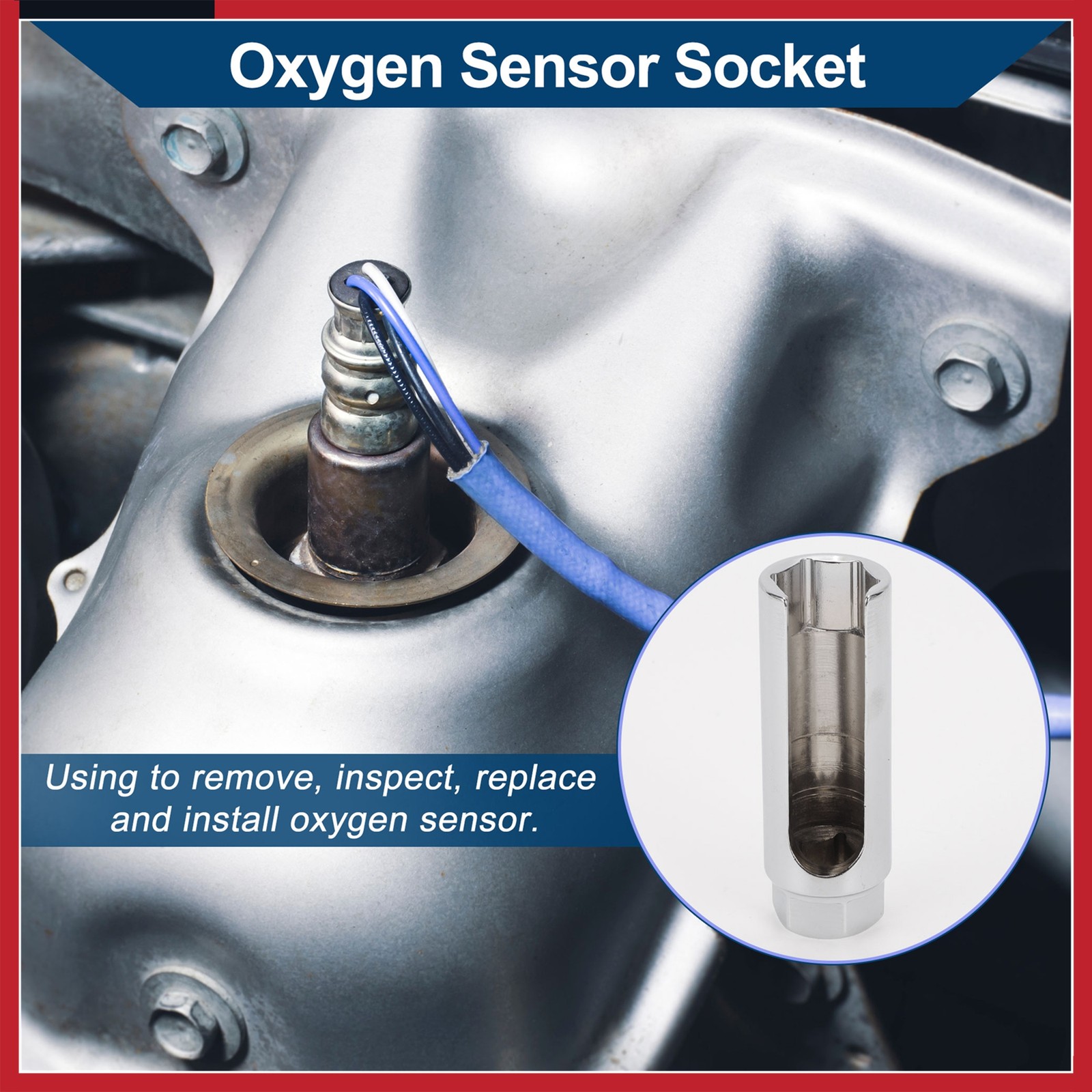 Universal 1/2″ Oxygen Sensor Socket 22mm/0.87″ 6 Point Silver Tone 1 pc