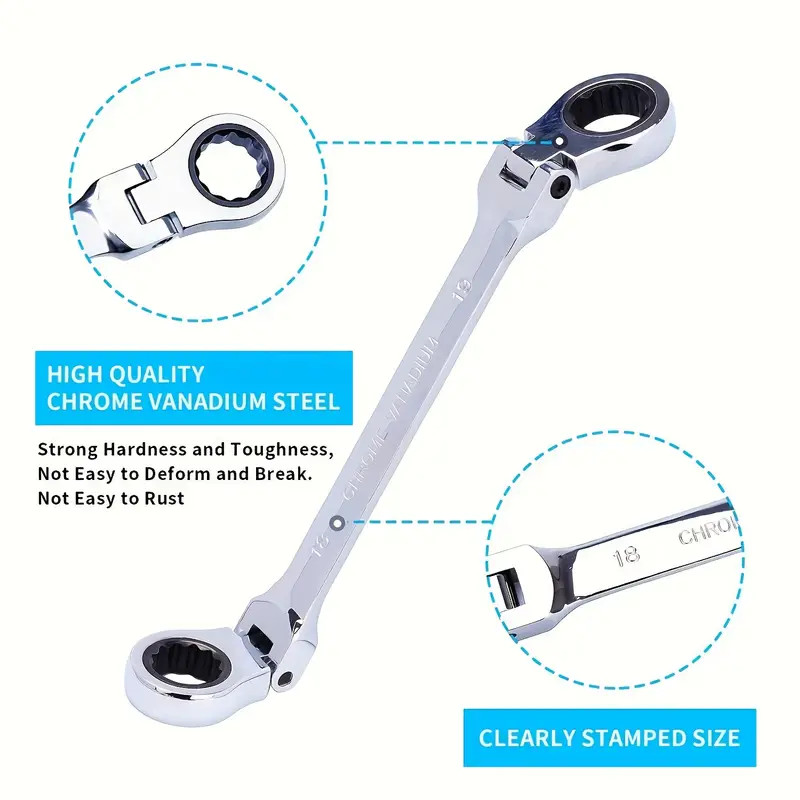 7pc 8-19 mm Ratcheting Wrench Combination Spanner Tool Set Metric Flexible Head