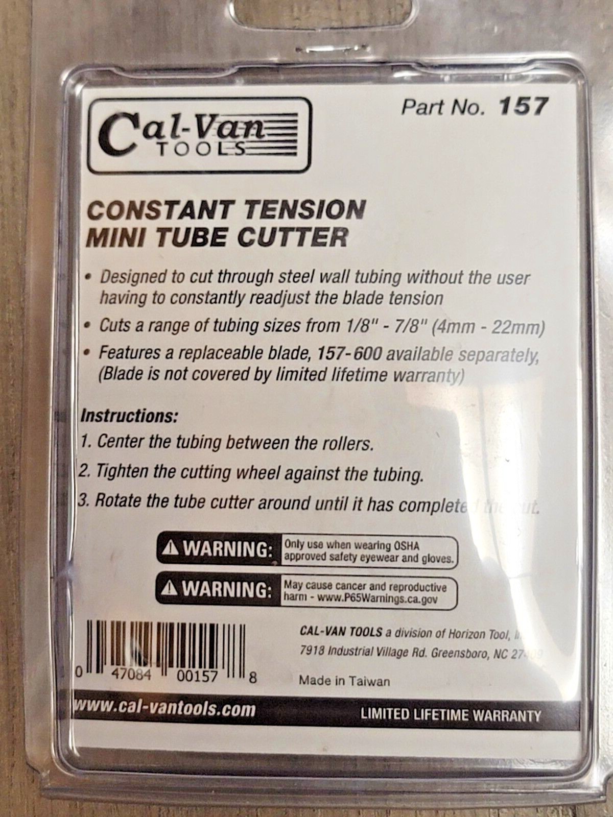 Cal Van Constant pressure Spring Loaded Mini Tubing Cutter 3/16″ to 7/8″ #157