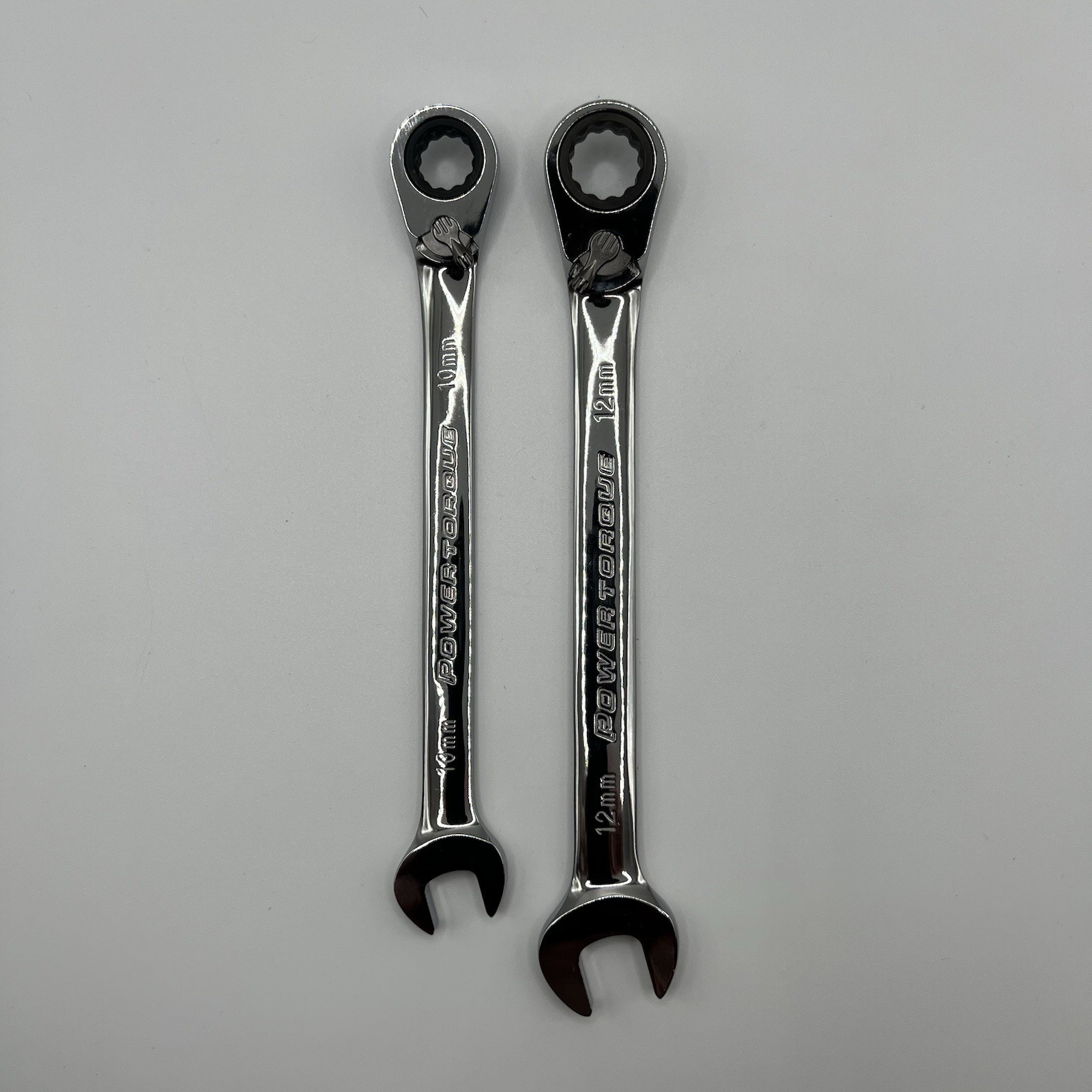 Power Torque 2pc Reversible Ratcheting Combination Wrench Set Metric 10mm 12mm