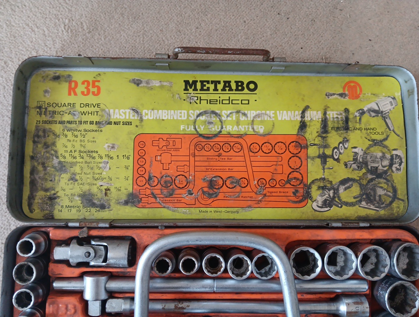 Metabo Rheidco R35 1/2″ Drive Socket Set A/F – WHIT & Metric MADE IN W-GERMANY