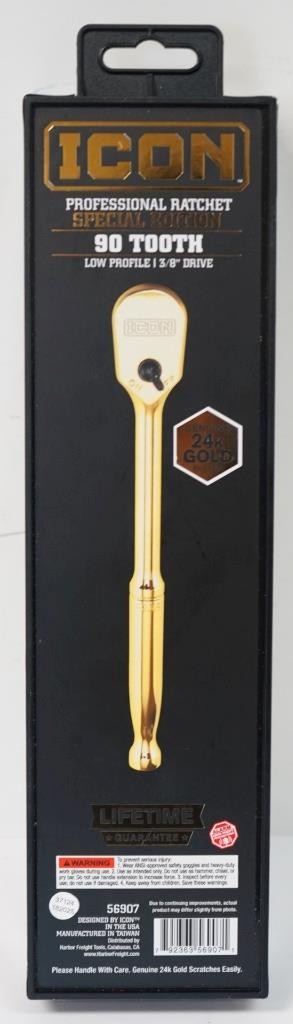 NEW – ICON 56907 Special Edition 3/8″ Low Profile 24K Gold Plated Pro Ratchet
