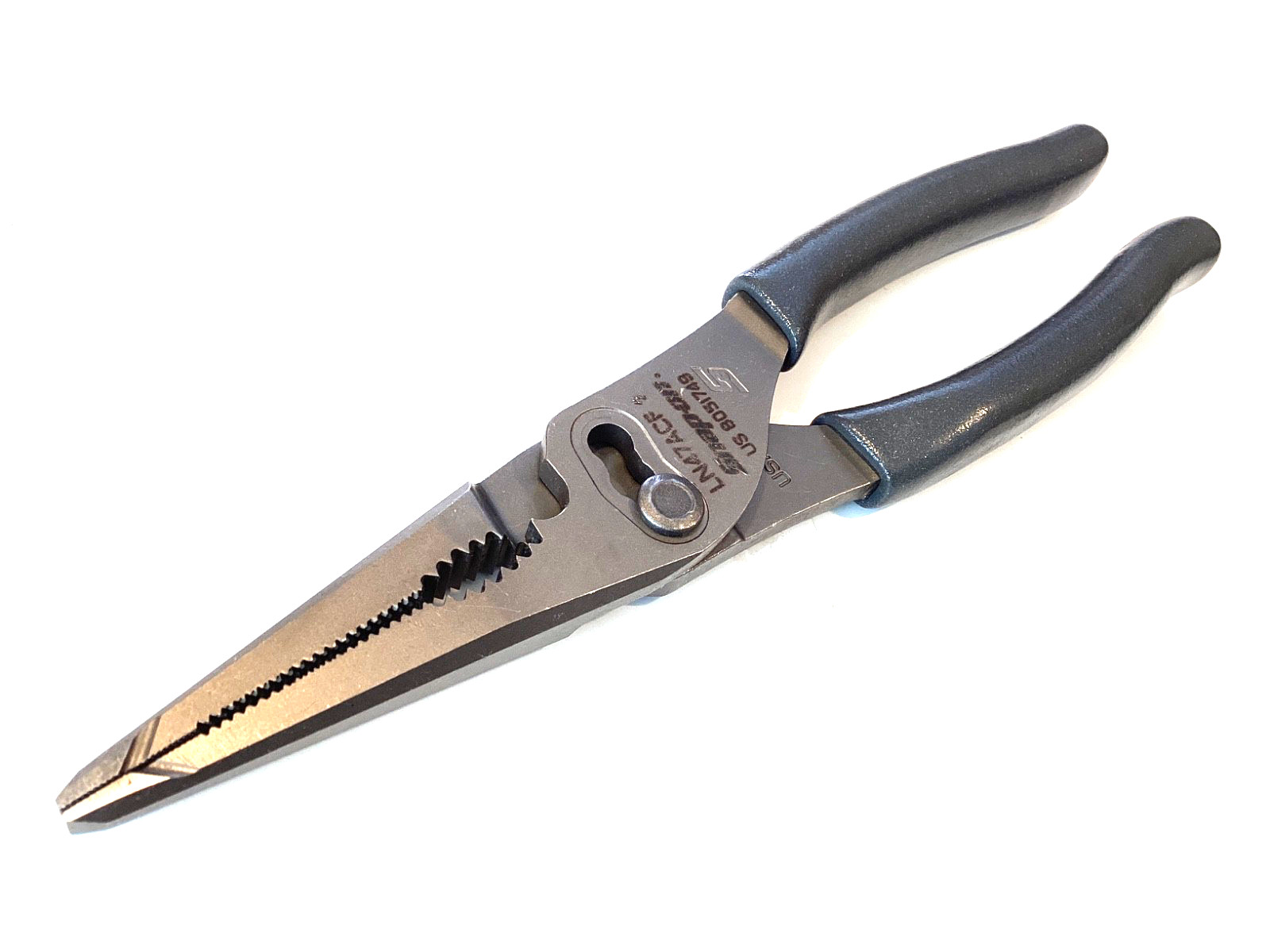 Snap on Tools LN47ACF NEW 9” Titanium Gray Soft Grip Long Nose Slip Joint Pliers