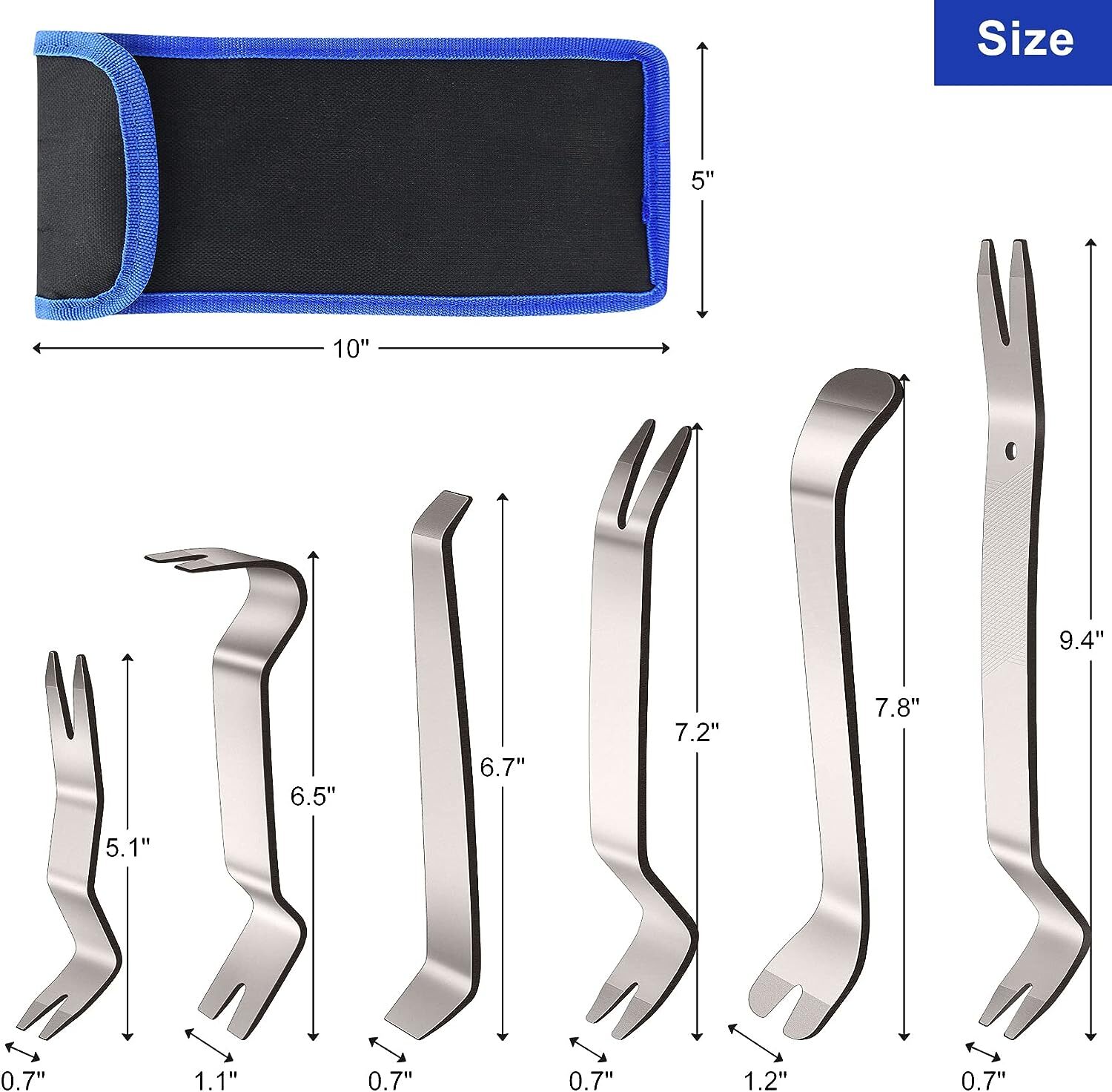 6PCS Metal Car Trim Removal Pry Tool Kit Panel Door Dash Fastener Remover Set