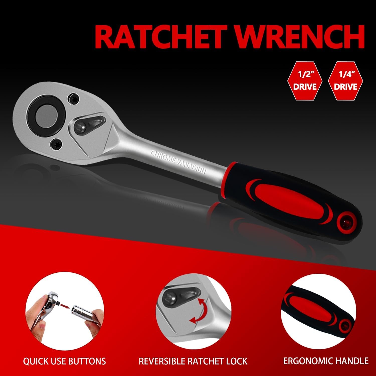 XHTT 94 Piece Tools For Mechanics,Metric And Standard 1/4,1/2 Socket Black
