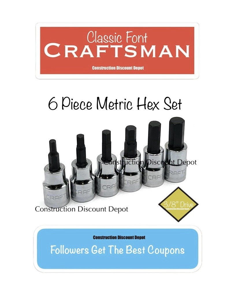 6 Piece Craftsman Standard METRIC Hex Bit Allen Key Socket Set 3/8″ Drive