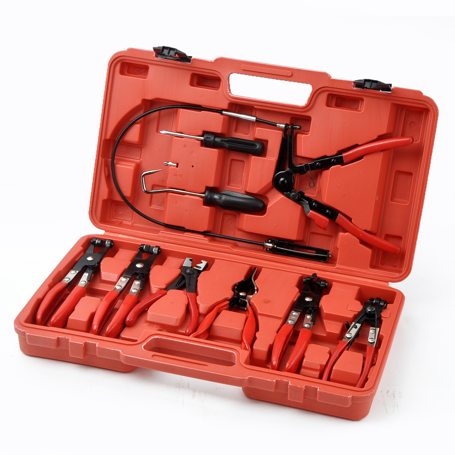 9pc Hose Clamp Pliers Kit Ratchet Pipe Removal Tools Swivel Jaw Flat Angled Band