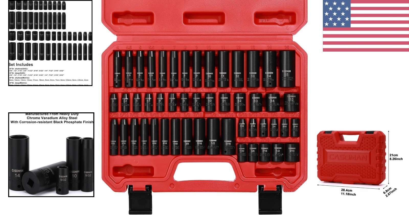 Durable 1/4″ Drive Impact Socket Set, 50-Piece – Corrosion-Resistant, SAE/Metric