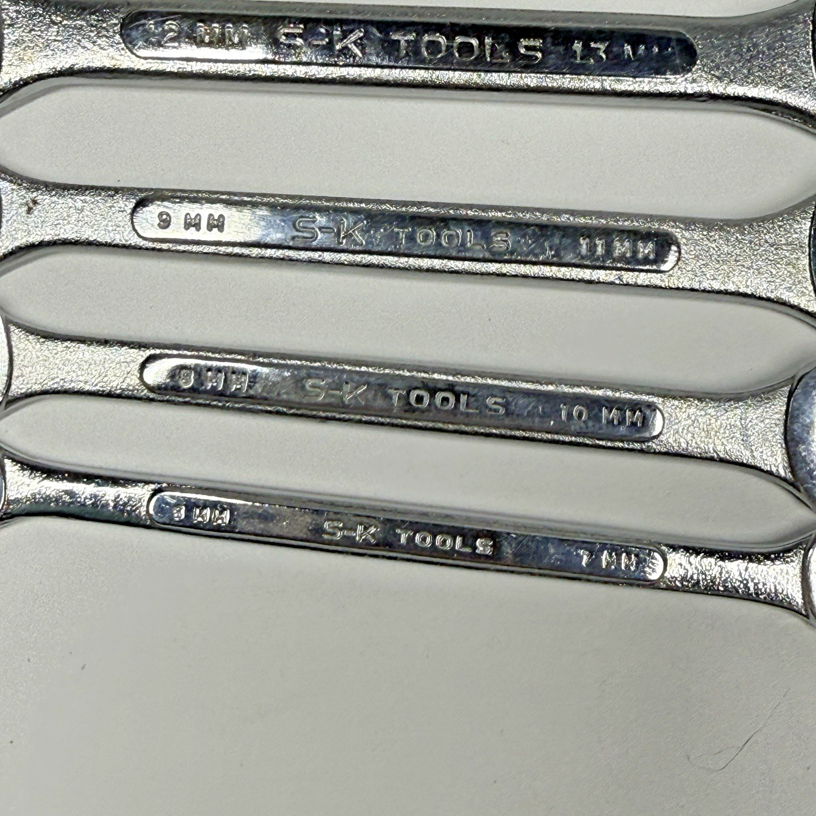 Vintage S-K Dresser 7 Pc Metric Open End Wrench Set 6mm-19mm USA In Green Case