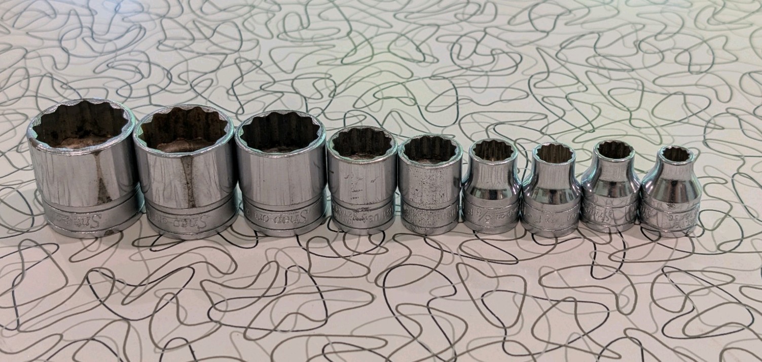 9pc 1950’s Snapon Underline 3/8 SAE Shallow Socket