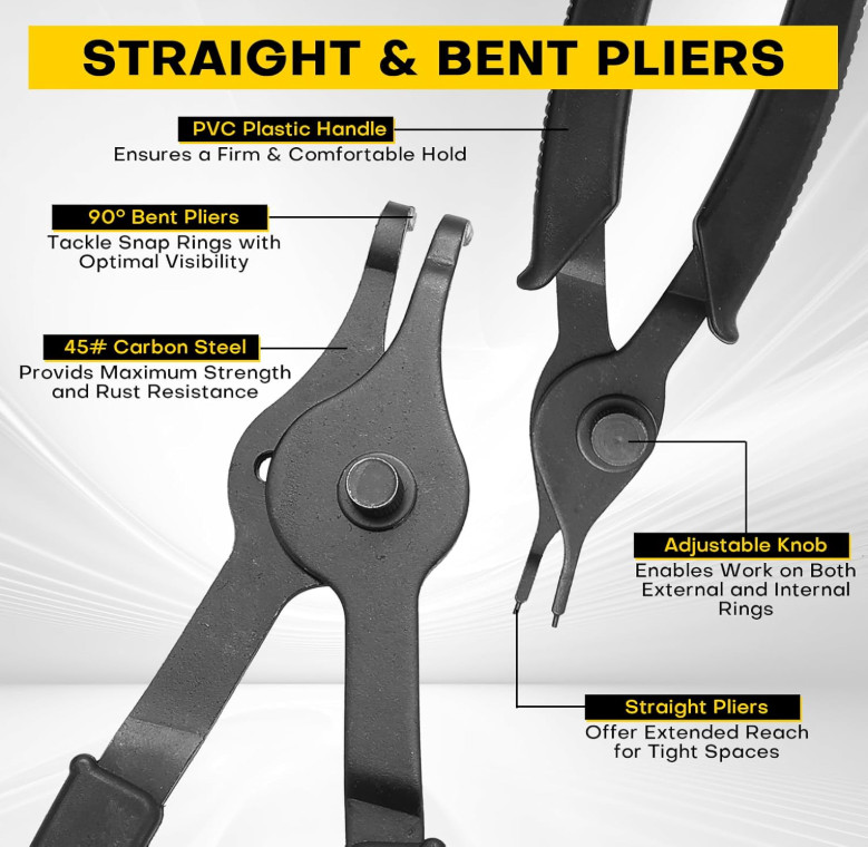 11PCS Snap Ring Plier Set | Internal & External Circlip Removal Tools with Ben..