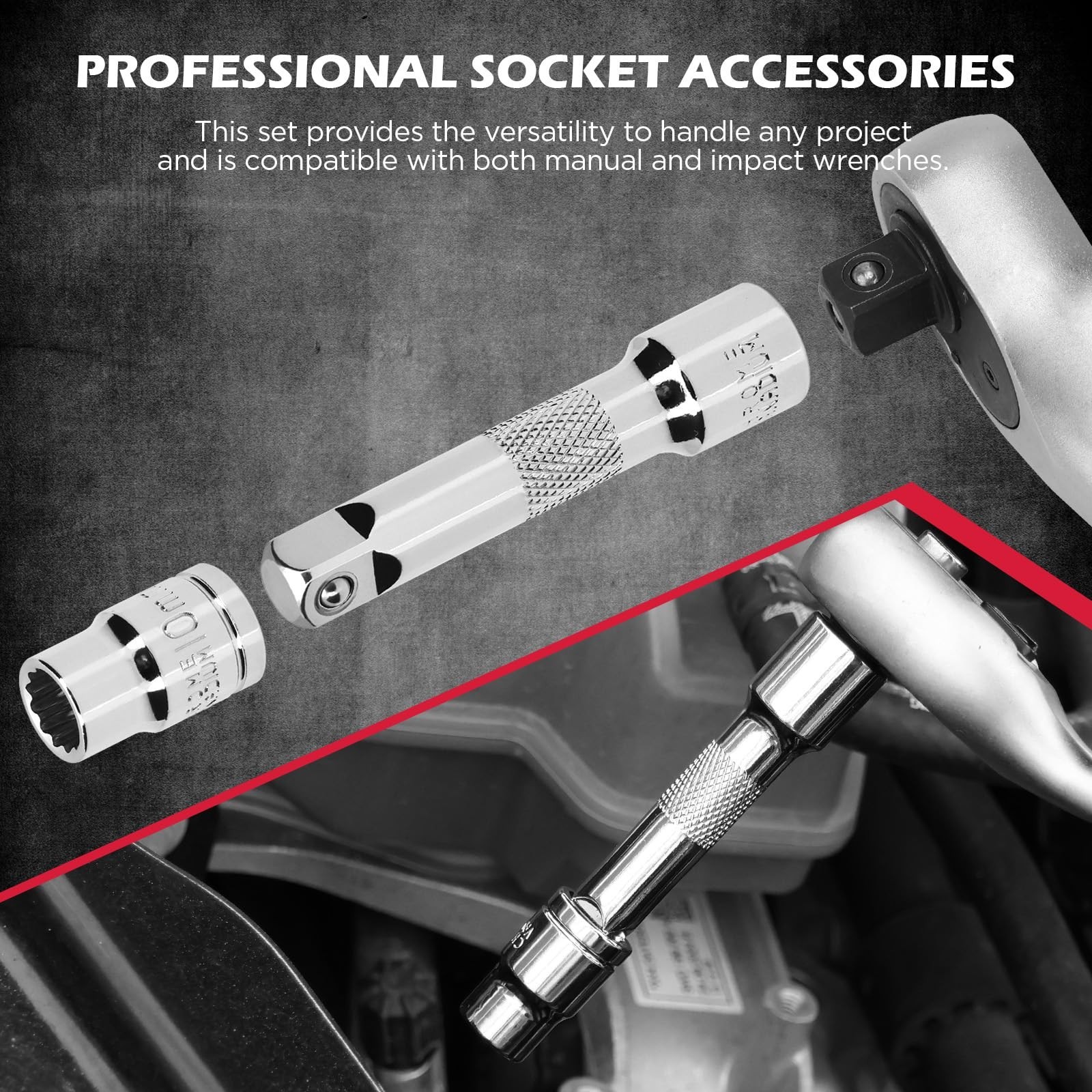 12-Piece 10mm Socket Set with Extensions, Deep & Shallow Sockets, Magnetic Rail
