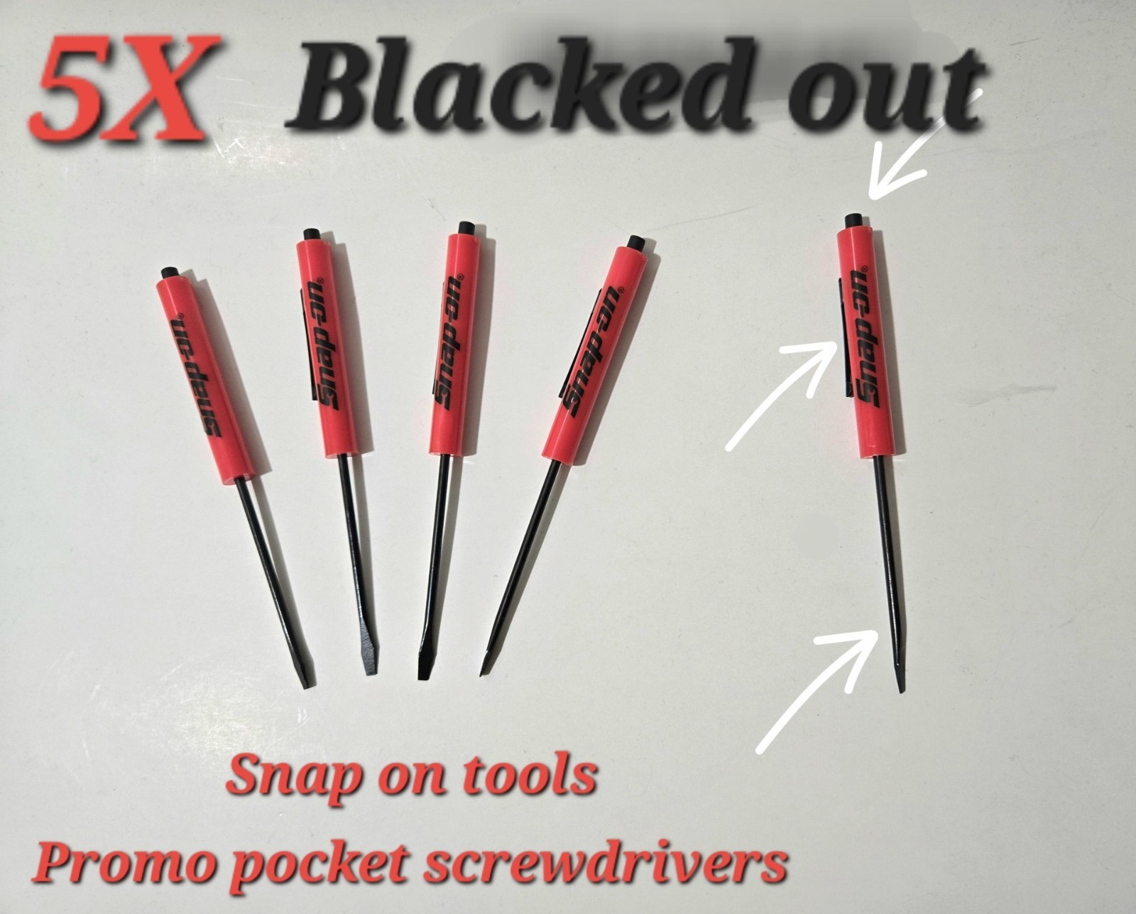 5 Snap on tools Special Edition pocket screwdrivers RED PROMO Blacked/Out + gift