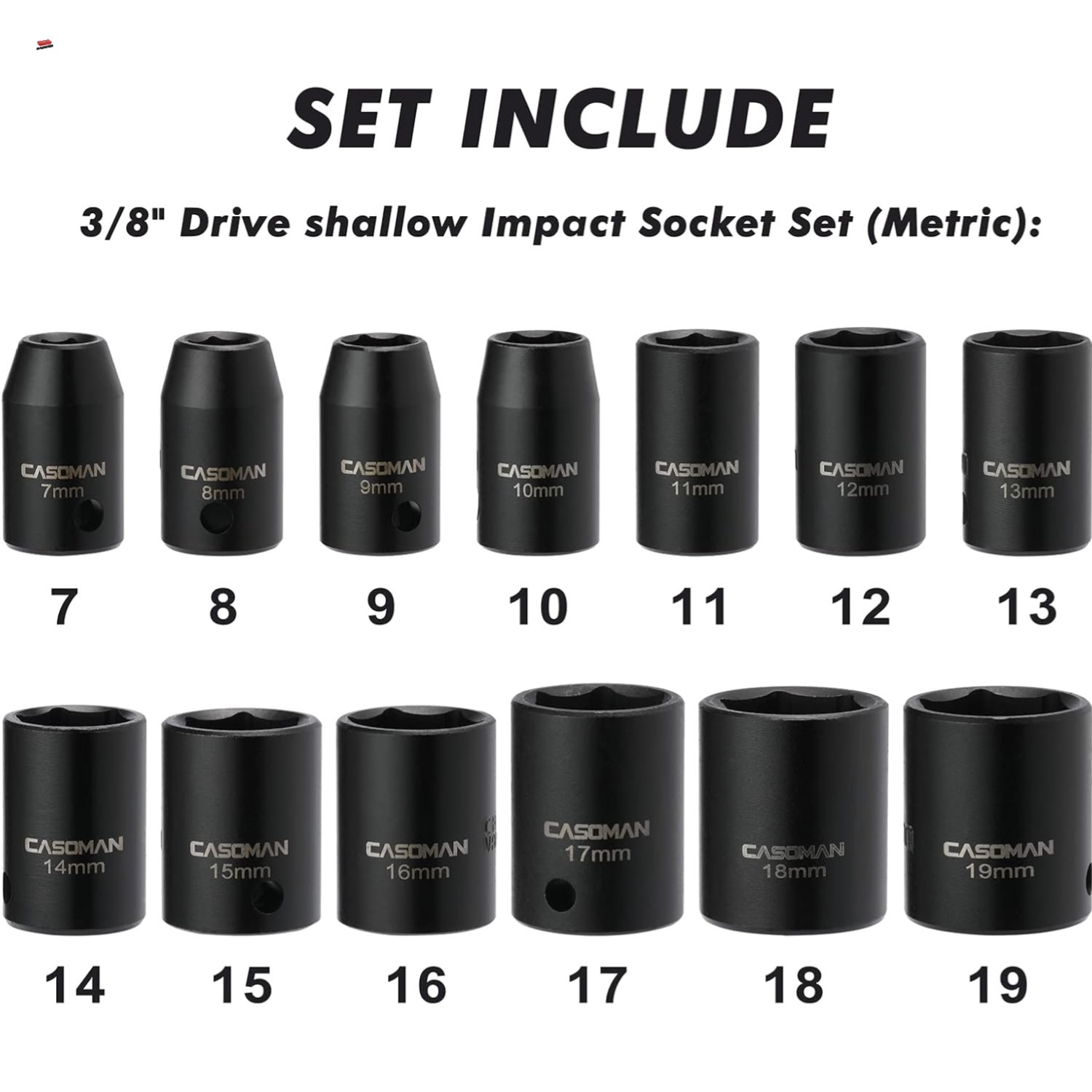 Durable 13-Piece Shallow Impact Socket Set with 3/8-Inch Drive – ANSI Approved