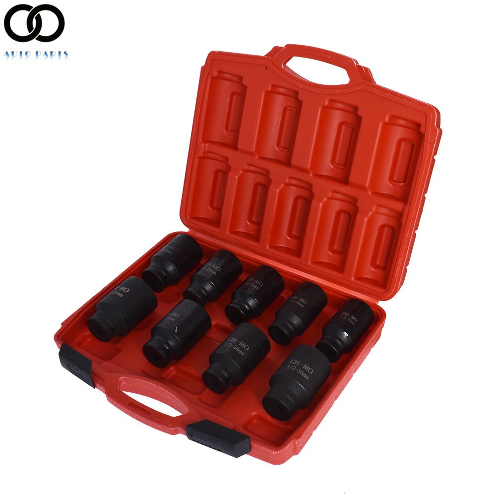 9PCS 1/2» Drive Deep Impact Socket Set Metric Axle Hub Nut Sockets 29-38mm Set