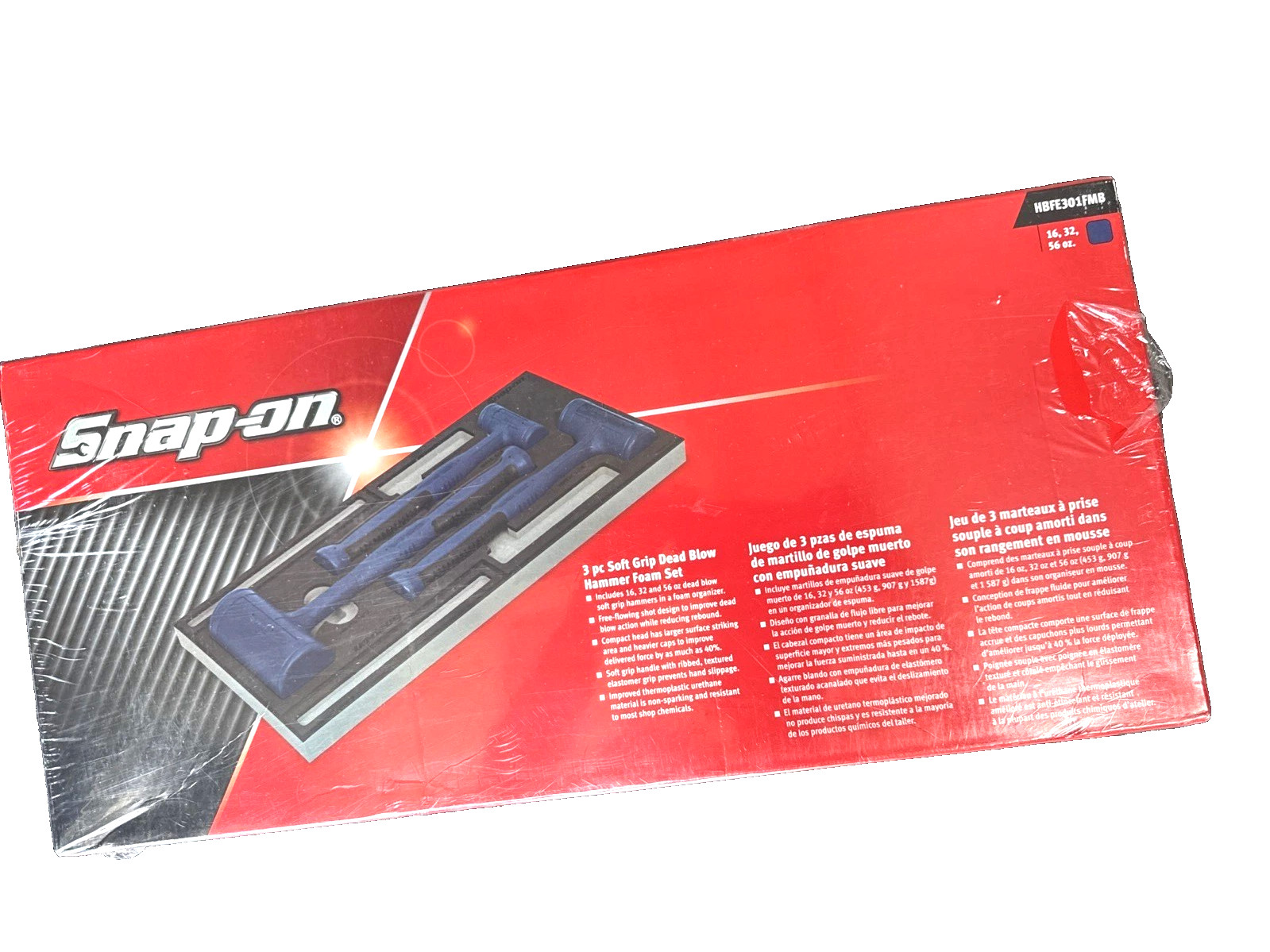 New Snap-on™ HBFE301FMB 16 32 56 oz Power Blue Dead Blow Hammer Foam Set HBFE16