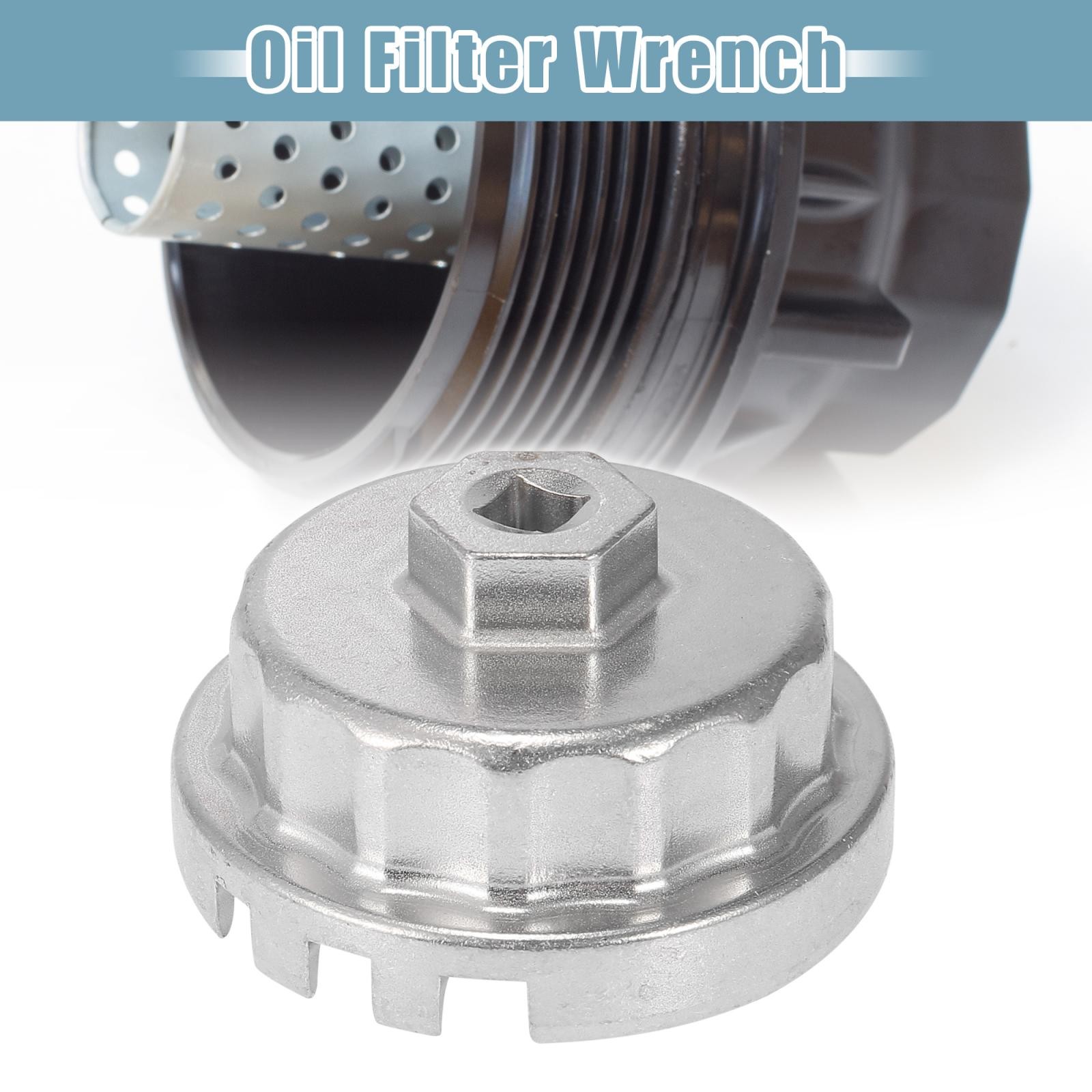 Oil Filter Wrench 14 Flutes 4 Slots 64.5mm Oil Filter Cap for Toyota Silver Tone
