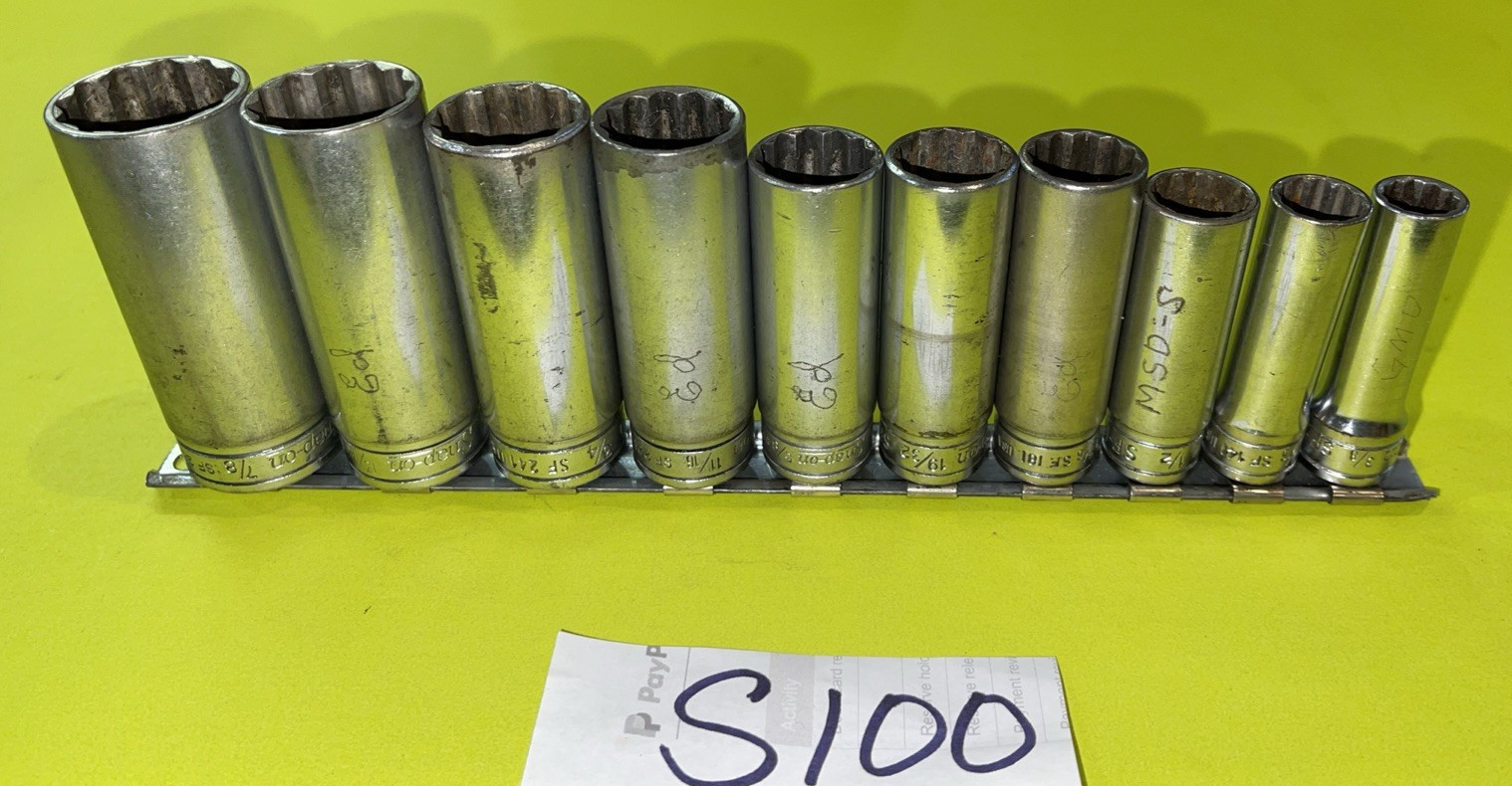 SNAP-ON TOOLS PIECE 3/8 DRIVE SAE. DEEP CHROME 12 POINT SOCKET SET