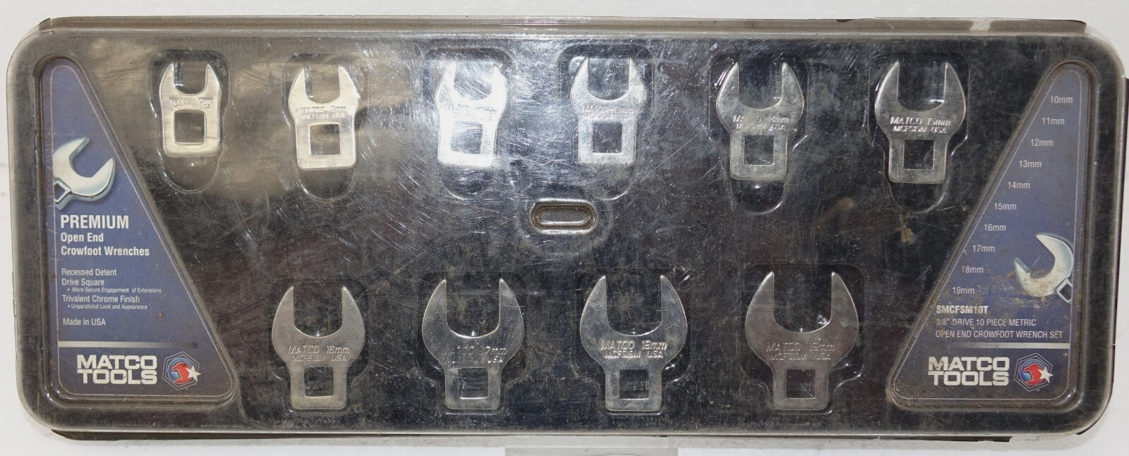 Matco 3/8 Drive Open End Crowfoot Wrench Set 10 Piece Metric 10mm-19mm SMCFSM10T