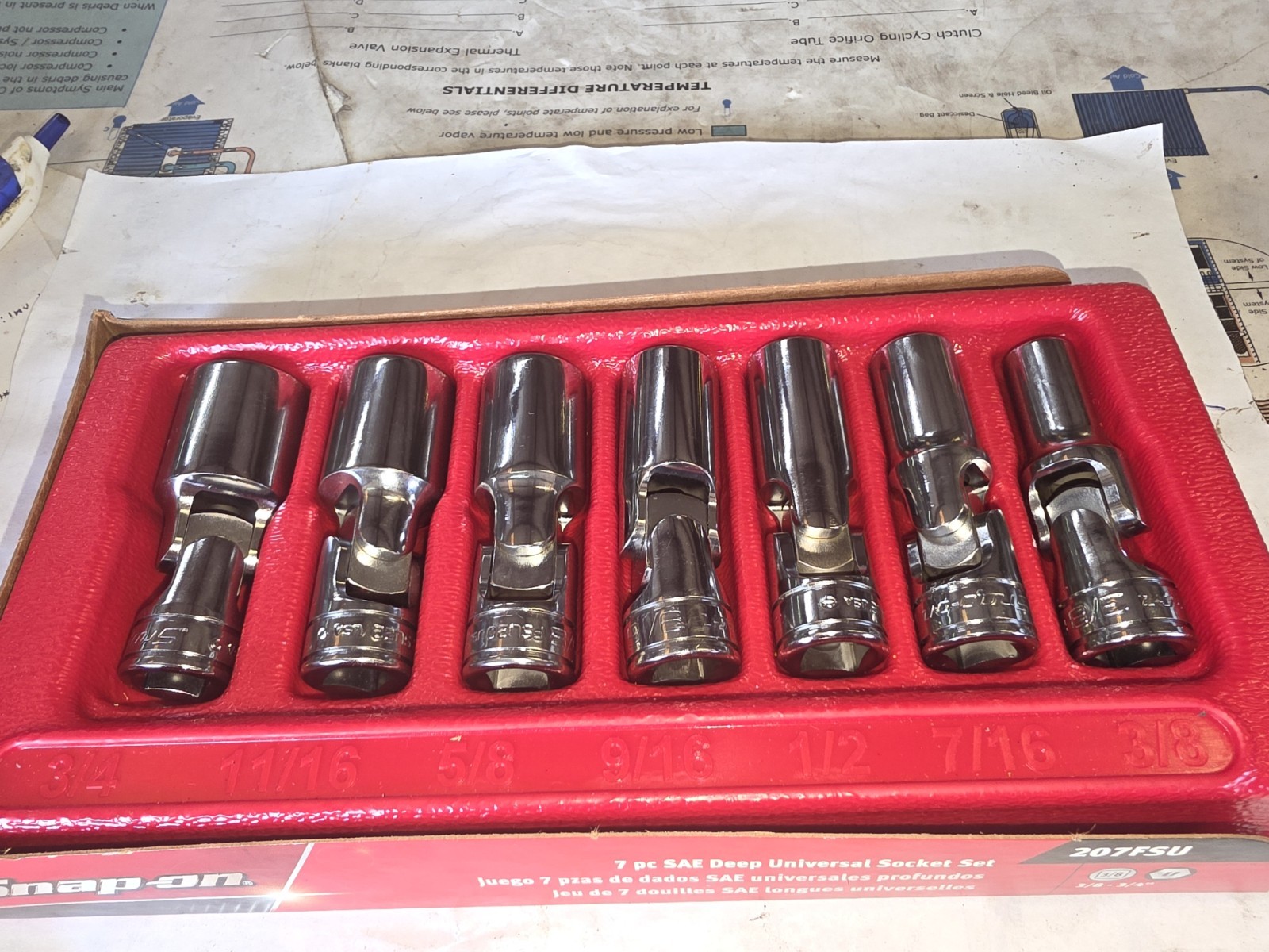 7 Pc. – Snap On Tools 207FSU Deep Universal Socket Set, Size 3/8″- 3/4″