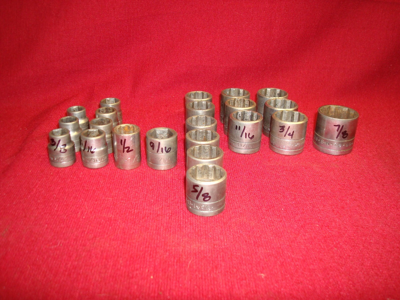 SK S-K SOCKET 3/8 7/16 1/2 9/16 5/8 11/16 3/4 7/8 3/8 DRIVE 6 & 12 PT USA SINGLE