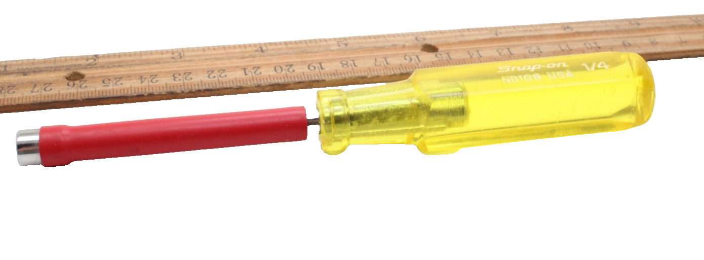 Snap-on ND 108 1/4″ 3″ Shank Red Insulated Amber Handle Nut Driver USA
