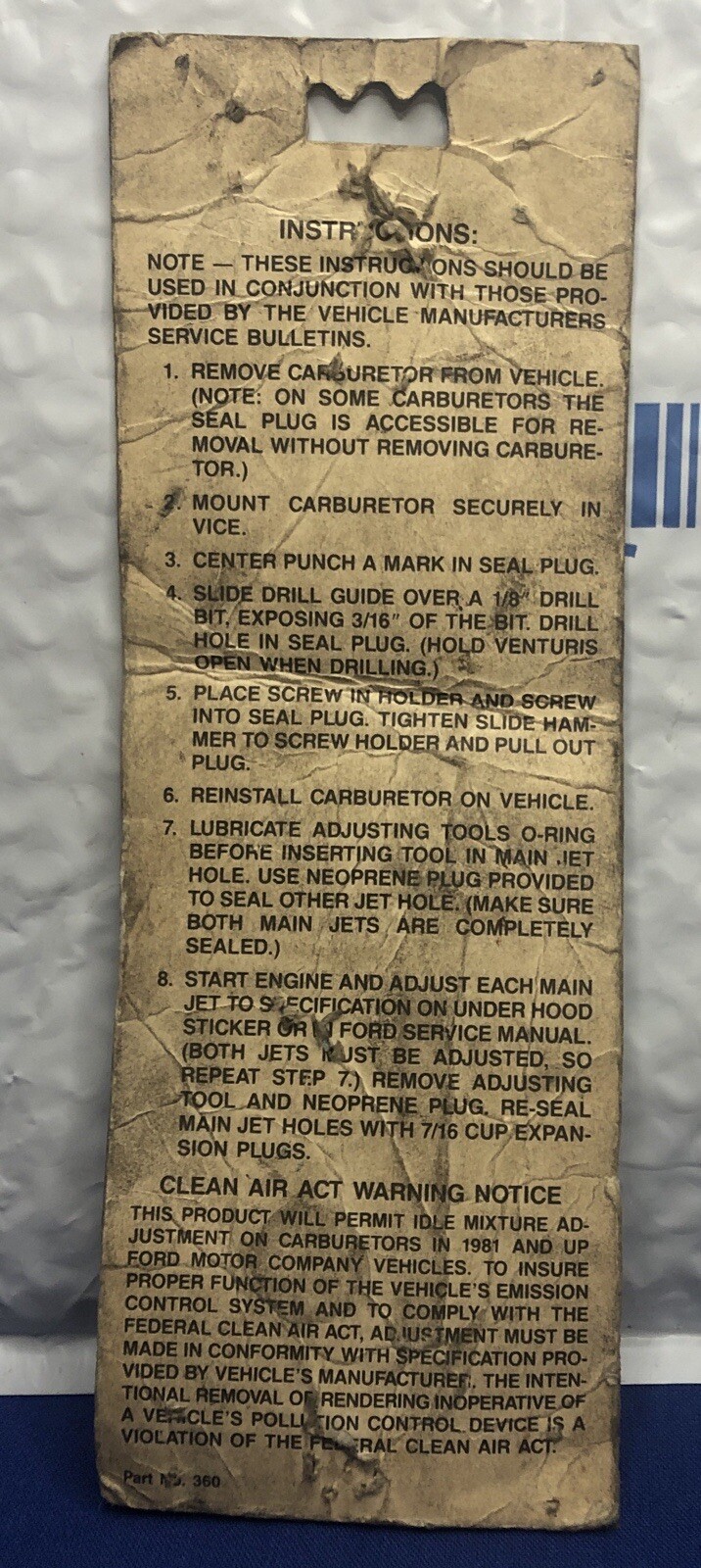 THEXTON 360 FORD VARIABLE VENTURI ADUSTING TOOL – packaging split open