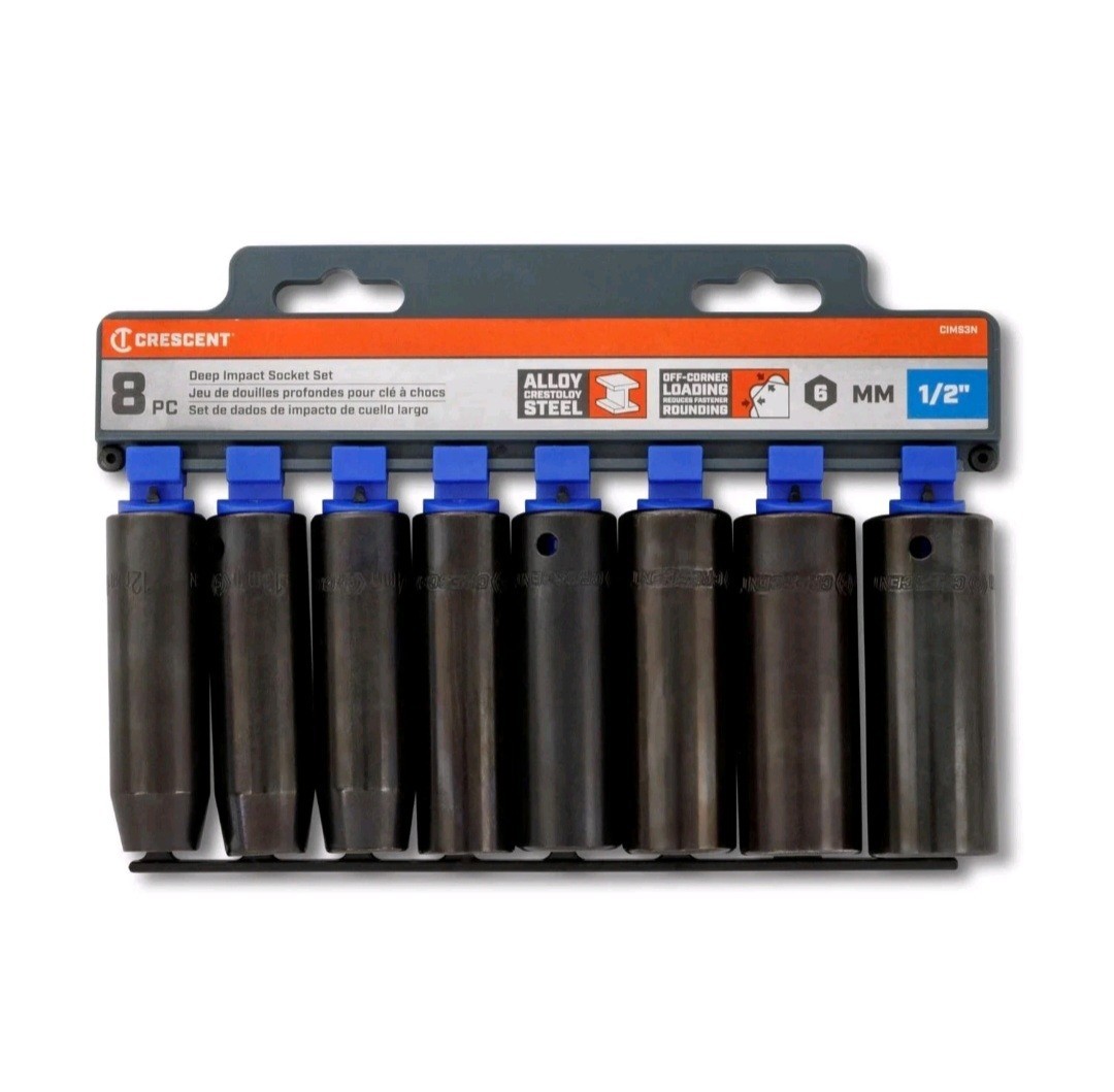 Crescent CIMS3N 1/2″ Drive Deep Metric 8-Piece Impact Socket Set 6PT 12-21mm