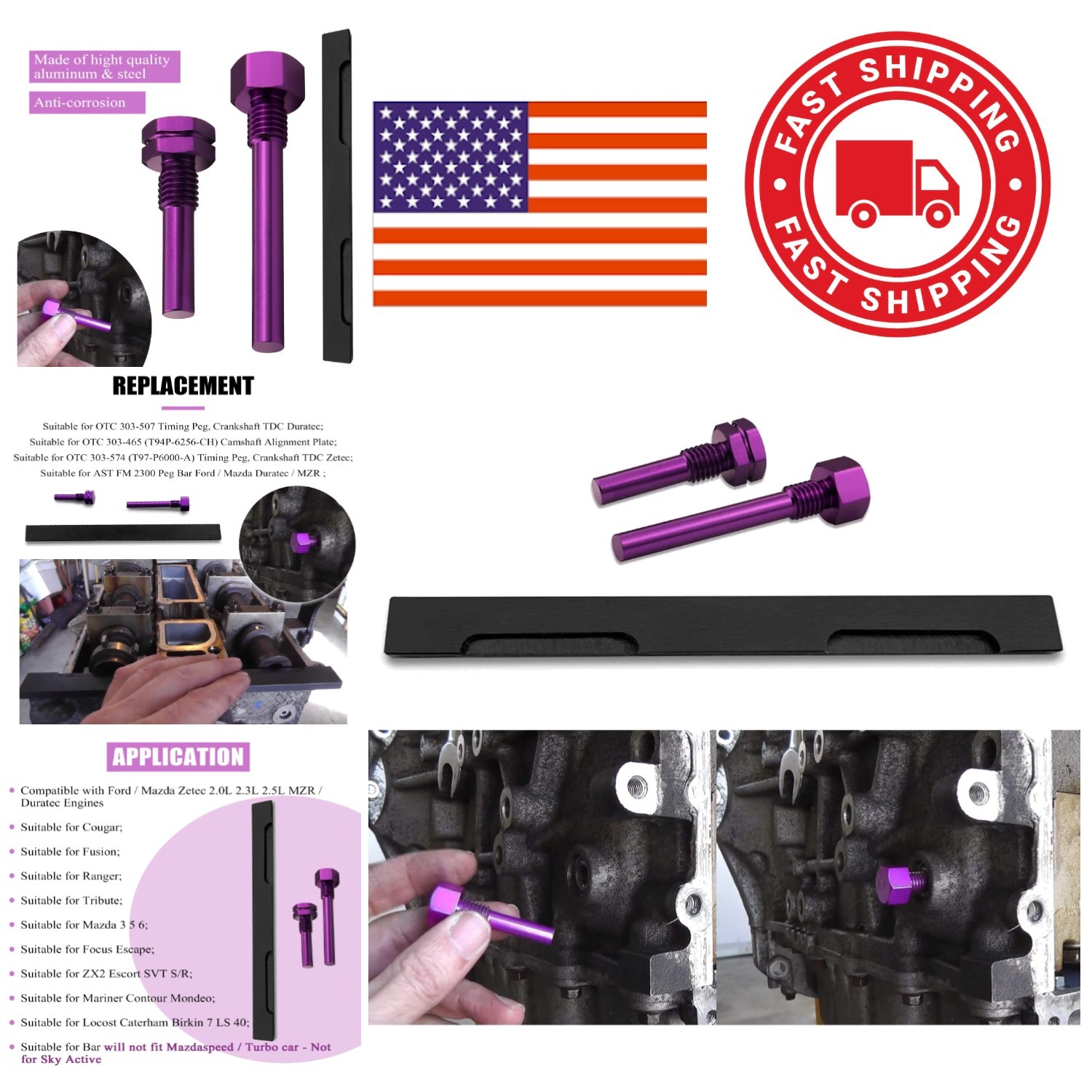 Timing Tool Set for Ford Mazda Engines Lightweight Aluminum and Steel Design