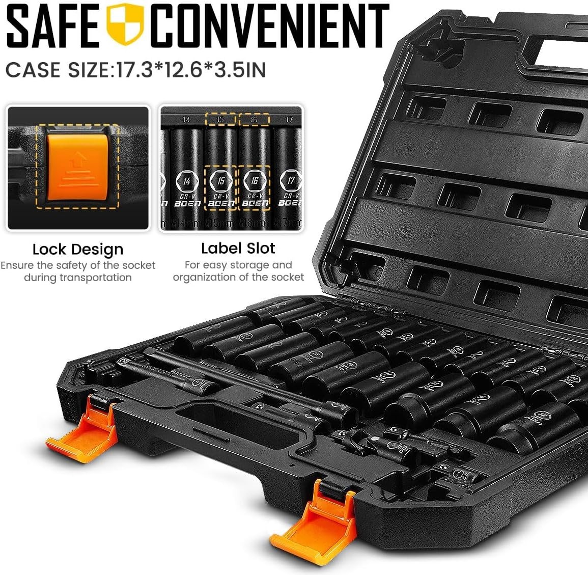 8mm-32mm 1/2” Drive Metric Socket Set, Impact Deep Socket, 6 Point Lug Nut So…