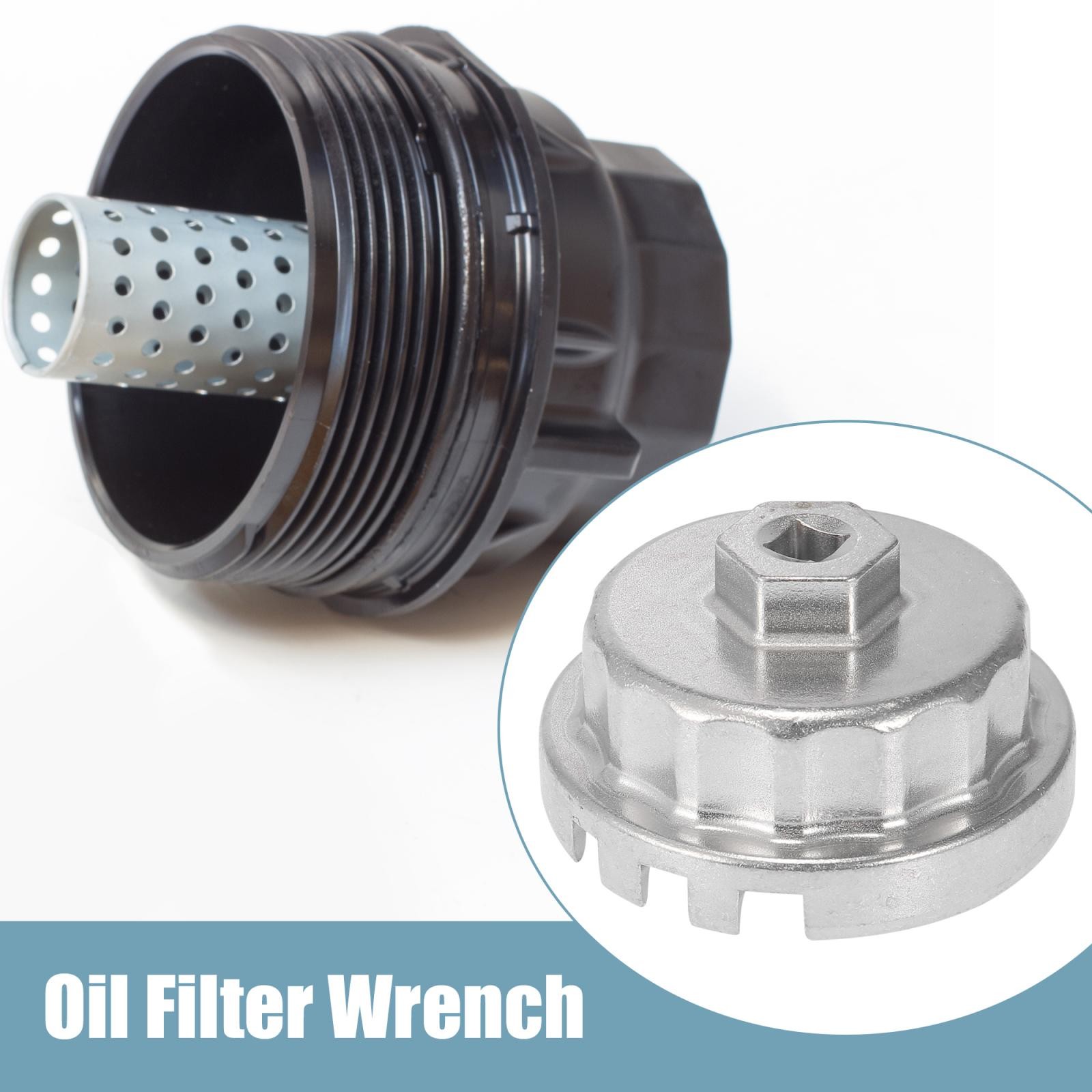Oil Filter Wrench 14 Flutes 4 Slots 64.5mm Oil Filter Cap for Toyota Silver Tone