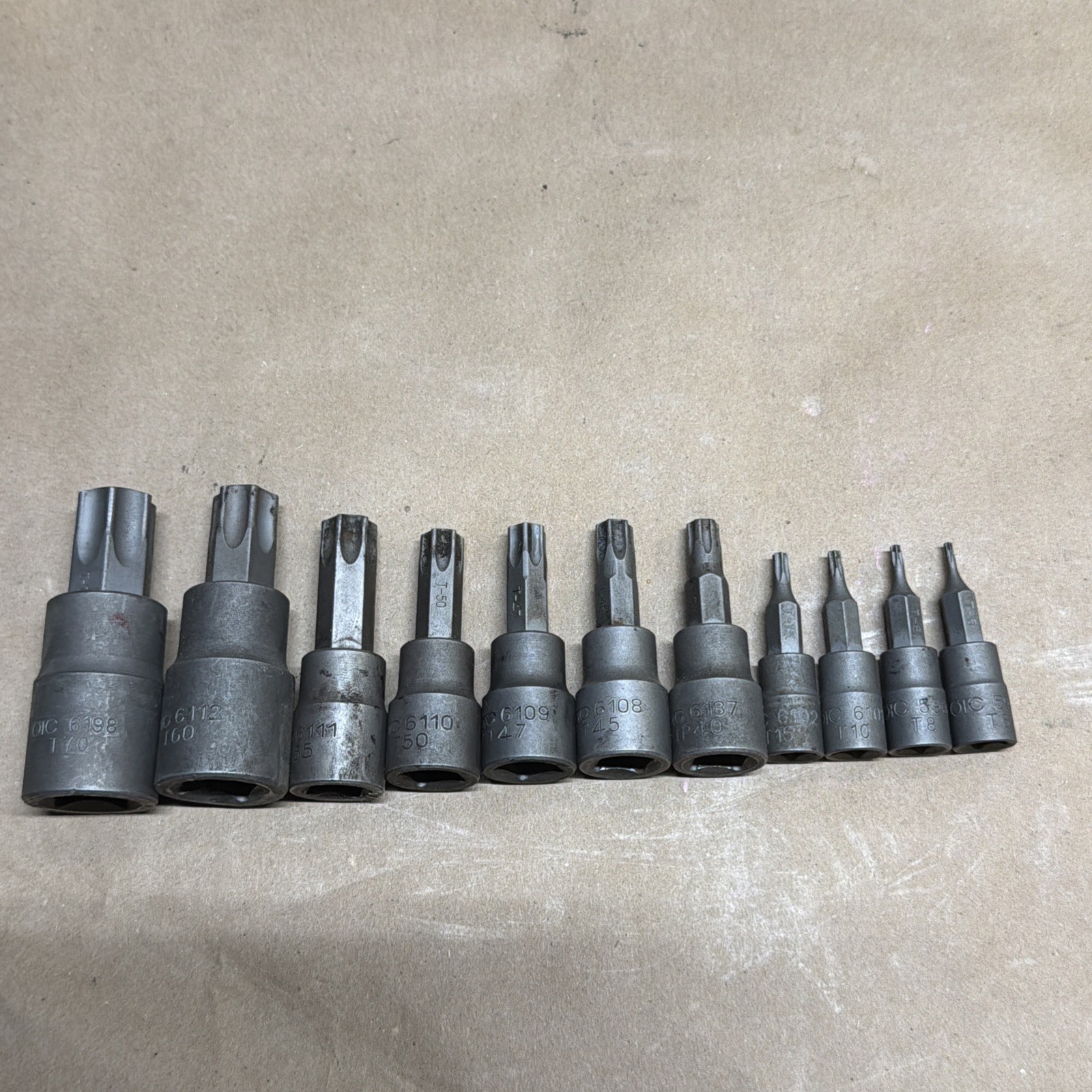 OTC Torx Bit Sockets Lot of 11 T(70,60,55,50,47,45,40,15,10,8,6) Used Lot