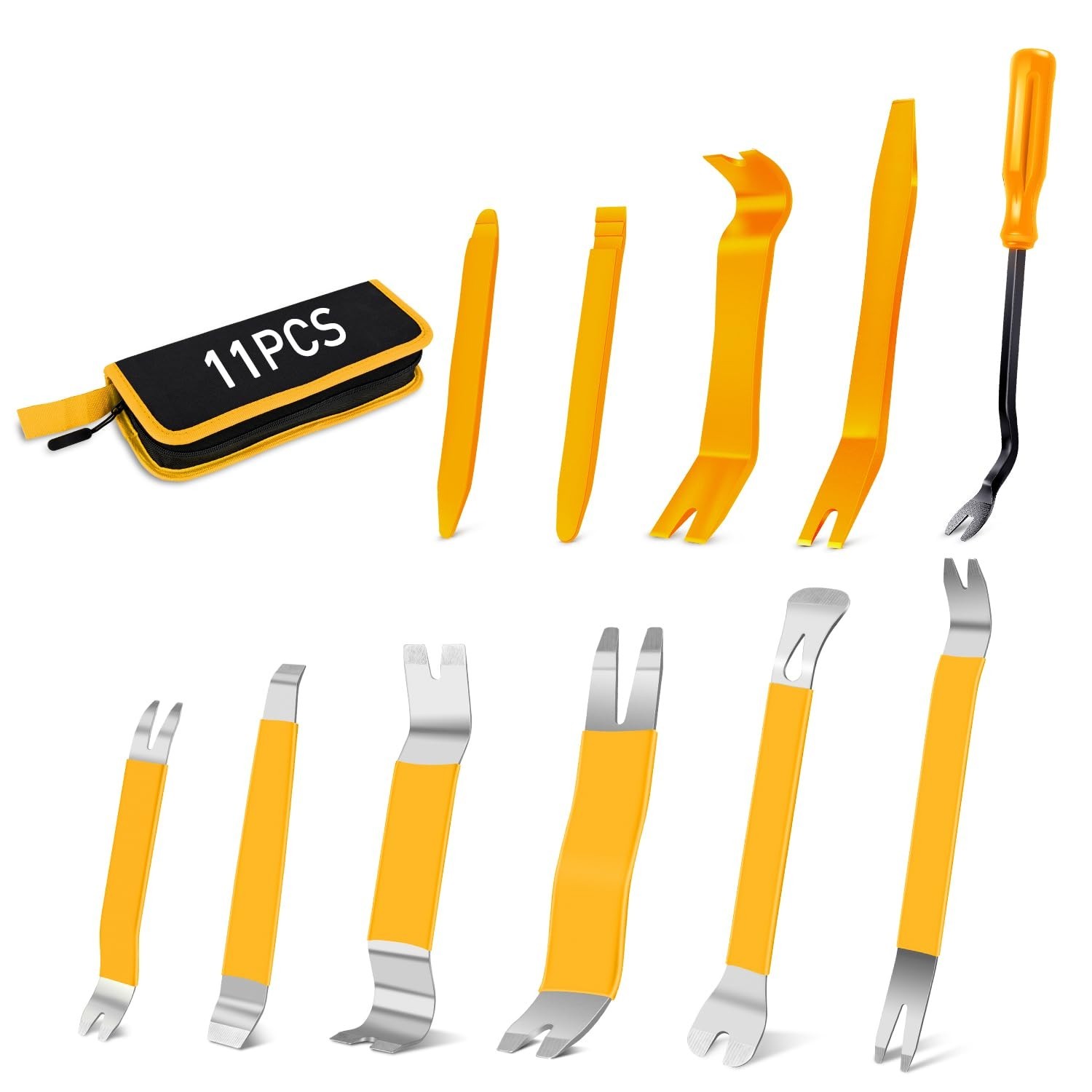 11PCS Trim Removal Tool Kit – Metal & Nylon Pry Tools for Car Door, Dashboard, A