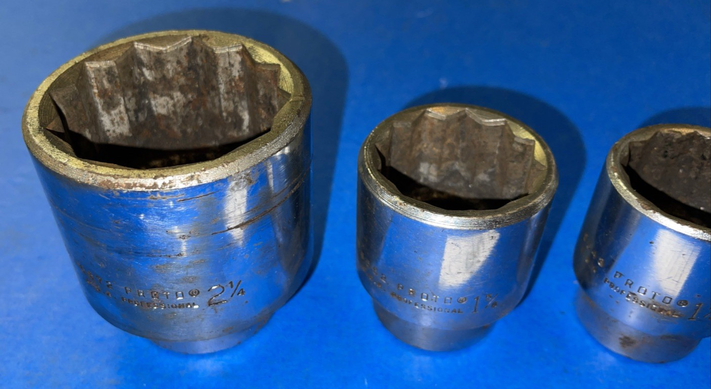 PROTO TOOLS 4 PIECE 3/4 DRIVE SAE. CHROME SOCKETS 15/16, 1-1/2, 1-5/8, 2-1/4