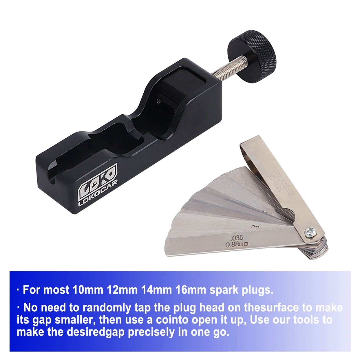 LokoCar Universal Spark Plug Gap Tool With 32 Blades Steel Feeler Gauge Black
