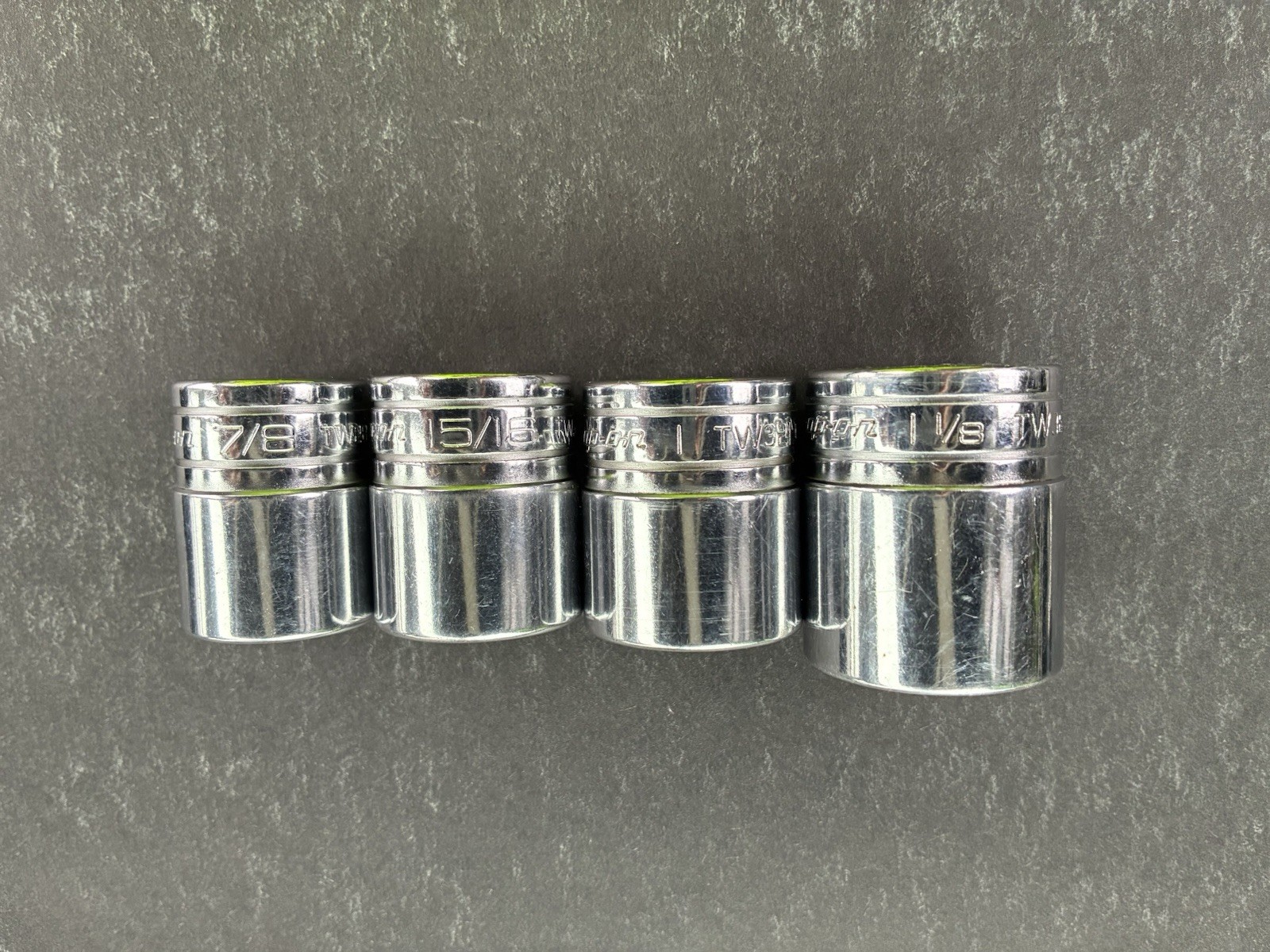 Snap On 1/2 Drive Sockets (Initials Scratched Into Sockets) 7/8 15/16 1 1-1/8